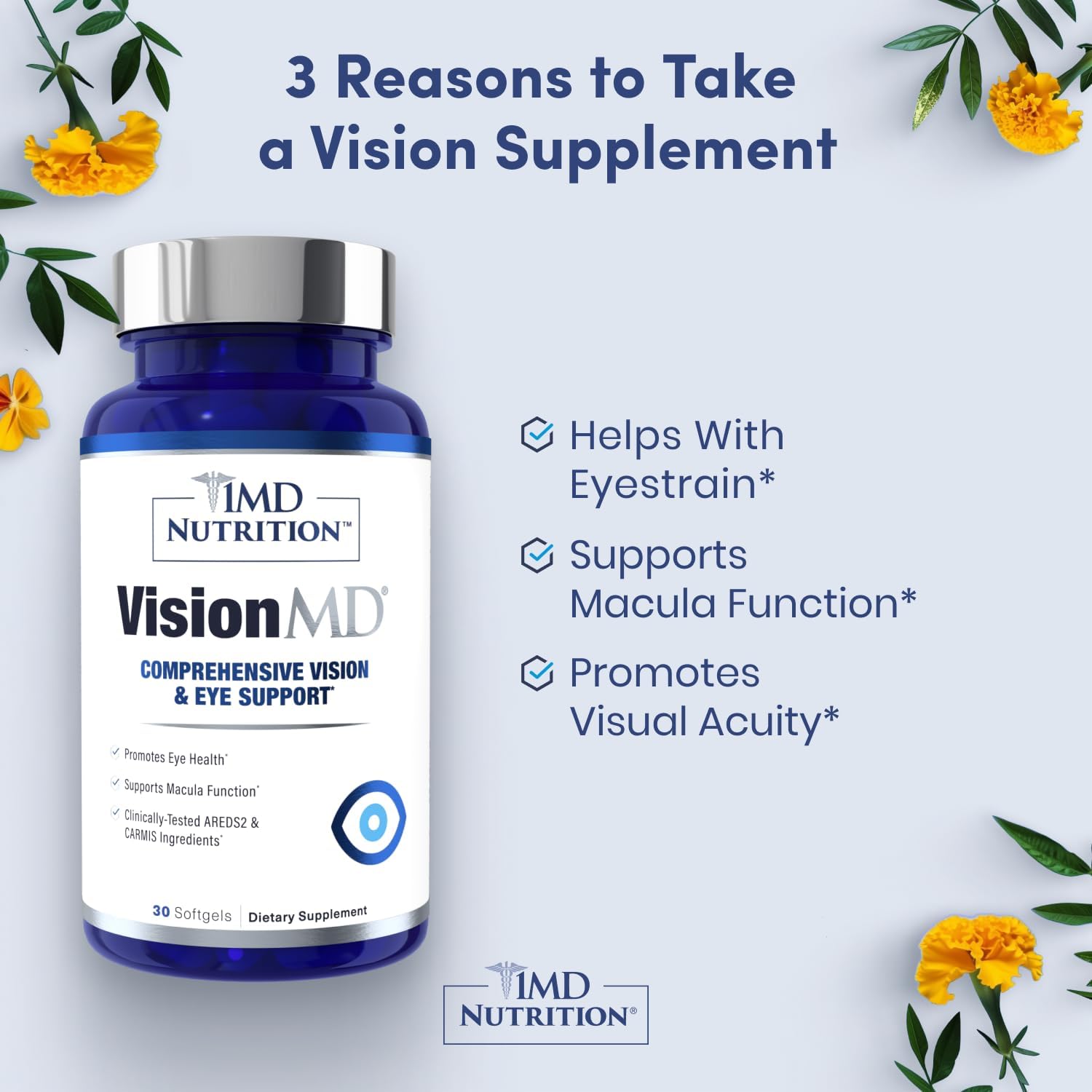 1MD Nutrition MoveMD & VisionMD: Joint Support & Eye Care with Collagen, Hyaluronic Acid, Astaxanthin, OptiLut Lutein, and Zeaxanthin - Advanced Formula for Mobility and Vision Health