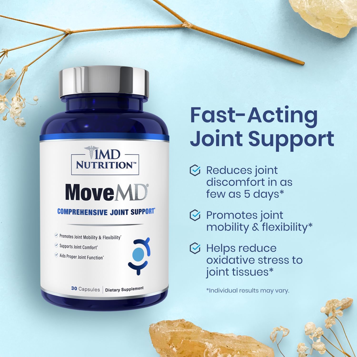 1MD Nutrition MoveMD & VisionMD: Joint Support & Eye Care with Collagen, Hyaluronic Acid, Astaxanthin, OptiLut Lutein, and Zeaxanthin - Advanced Formula for Mobility and Vision Health