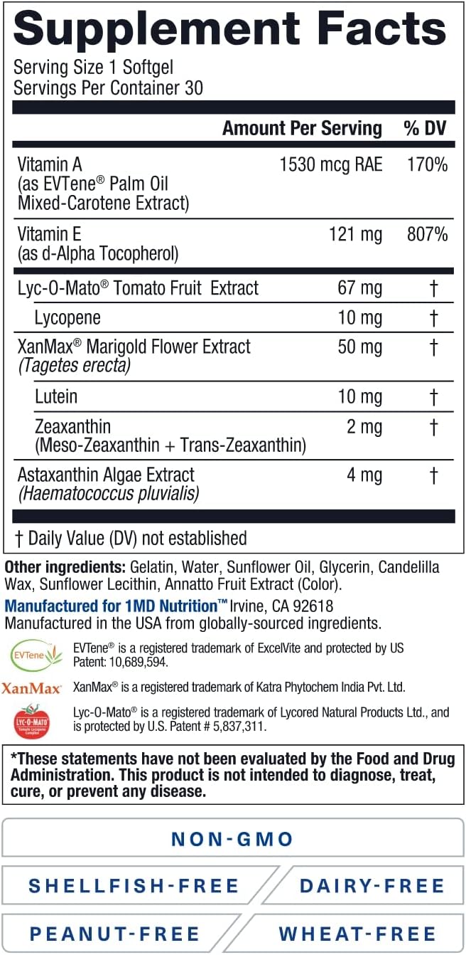 1MD Nutrition VisionMD Eye Vitamin CARMIS - Lutein, Zeaxanthin - Supports Vision Health, Eye Strain, Dry Eye - 60 Softgels (2-Pack)