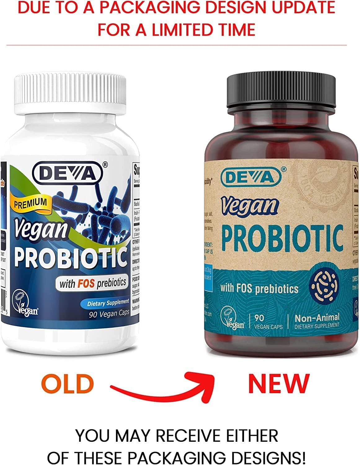 2 Billion CFU Vegan Probiotic Supplement with FOS Prebiotics - Non-Dairy & Gluten-Free Formula for Men & Women - 90 Capsules x 2-Pack - Shelf Stable & Natural