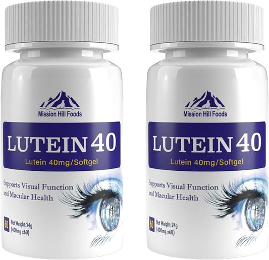 2 Bottles of Mission Hill Foods Premium Lutein & Zeaxanthin Eye Health Supplement - 4 Month Supply - 40mg - 120 Softgels - Vitamin Pills for Eyes - Non-GMO & Gluten Free