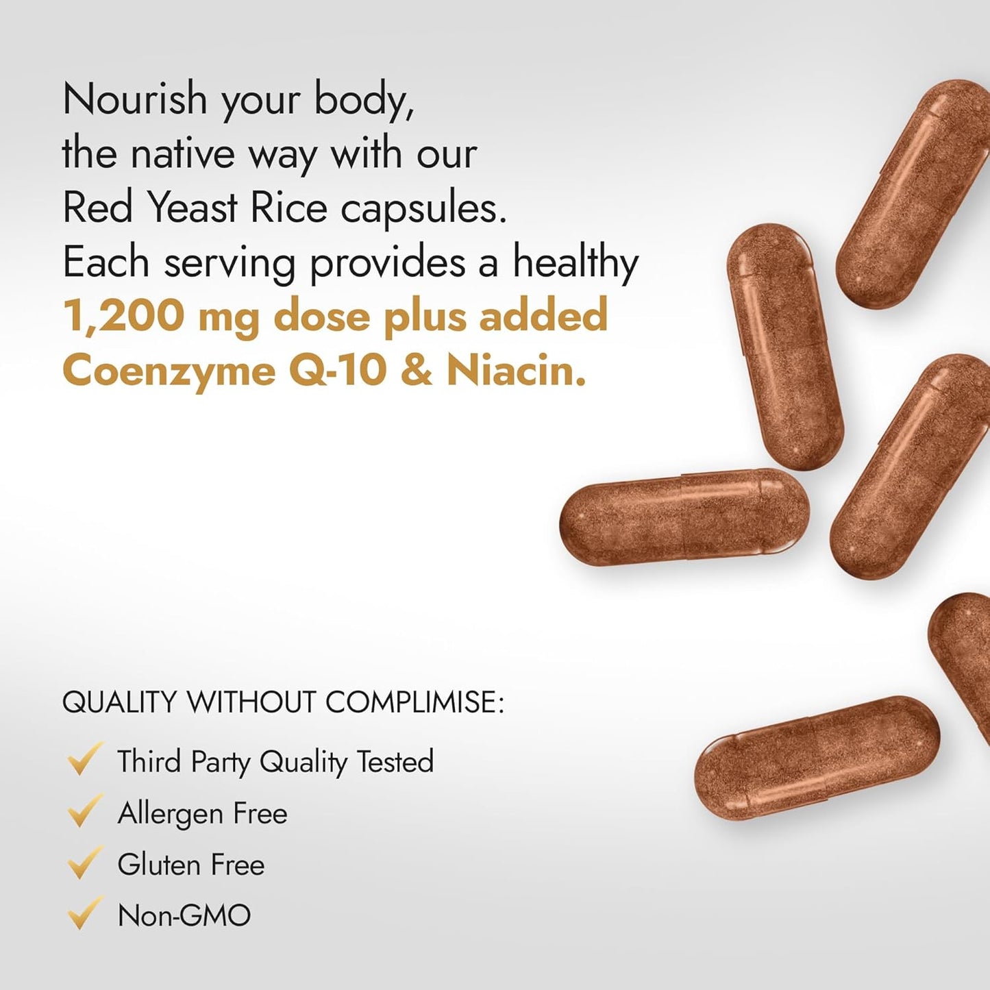 2 Bottles of Native Oasis Red Yeast Rice Capsules with CoQ10 and Niacin - 1,200mg (240 Count) - Non-GMO, Gluten Free, Vegan & Allergen Free