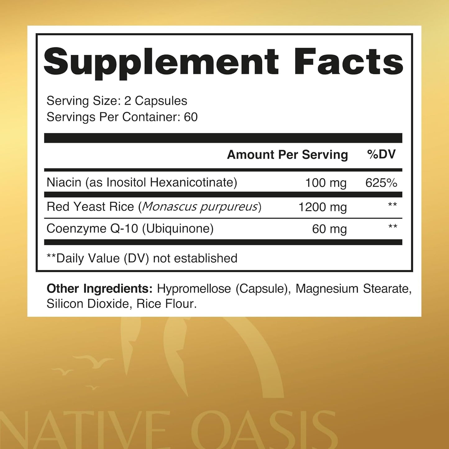 2 Bottles of Native Oasis Red Yeast Rice Capsules with CoQ10 and Niacin - 1,200mg (240 Count) - Non-GMO, Gluten Free, Vegan & Allergen Free