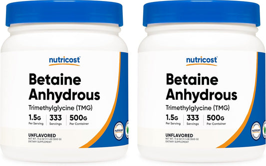 2 Bottles of Nutricost Betaine Anhydrous Trimethylglycine (TMG) Powder - 500G Each