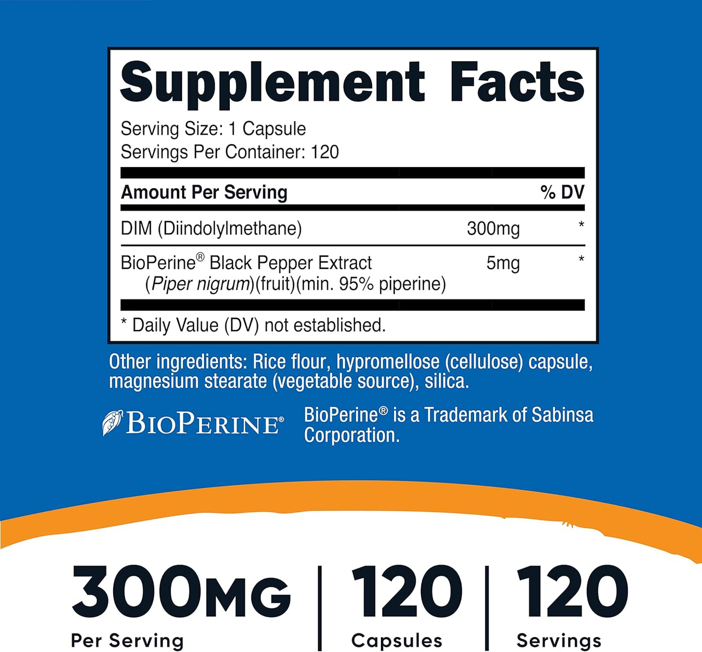 2 Bottles of Nutricost DIM (Diindolylmethane) 300mg, 120 Capsules with BioPerine - Twin Pack