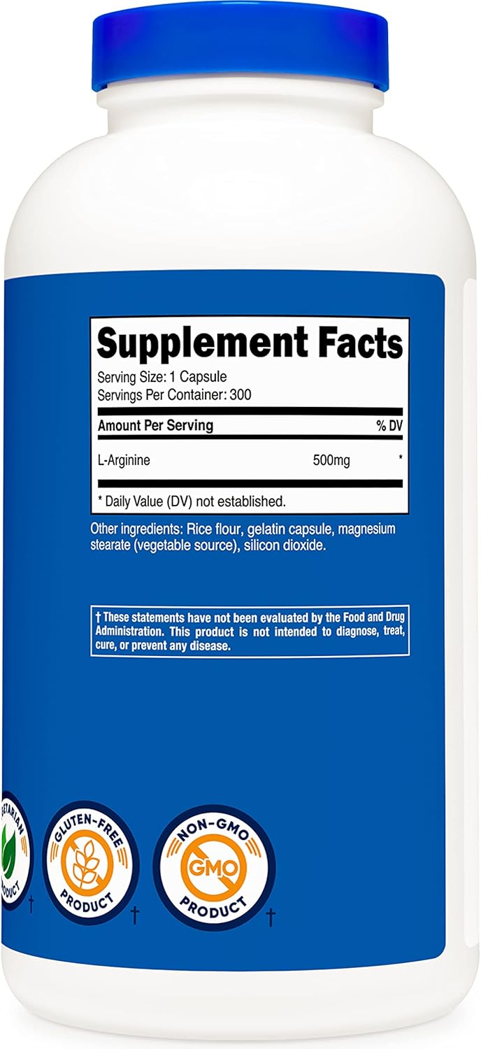 2 Bottles of Nutricost L-Arginine 500mg, 300 Capsules - Dietary Supplement for Muscle Support and Performance Boost