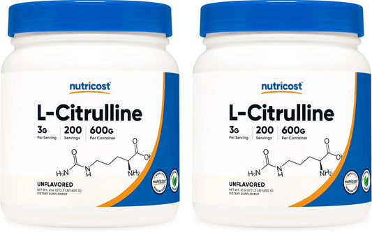 2 Bottles of Nutricost Pure L-Citrulline Base Powder - 600 Grams Each