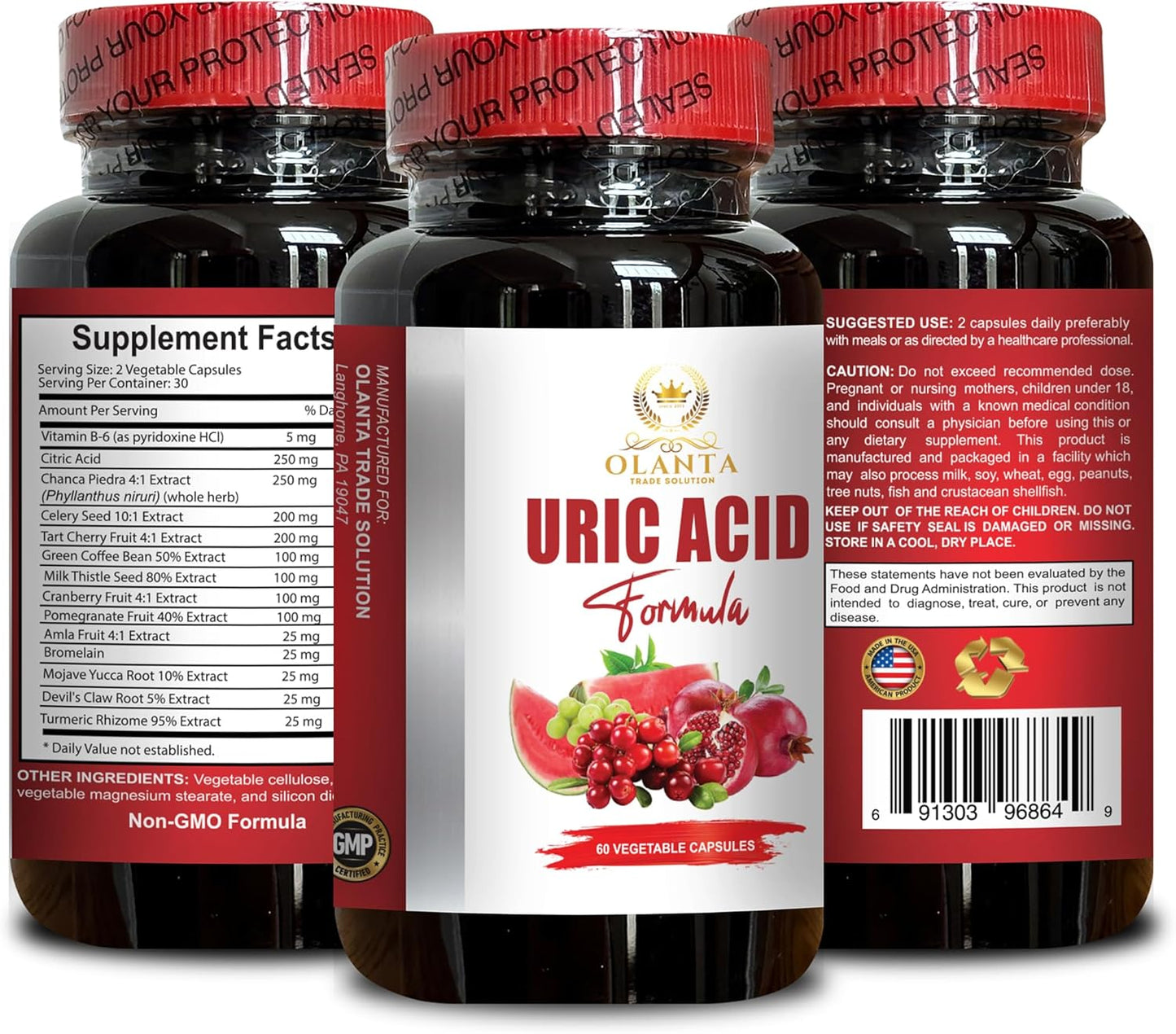2 Bottles of Olanta Trade Solution Uric Acid Formula with Tart Cherry and Green Coffee Beans - Antioxidant-Rich Uric Acid Flush for Gout