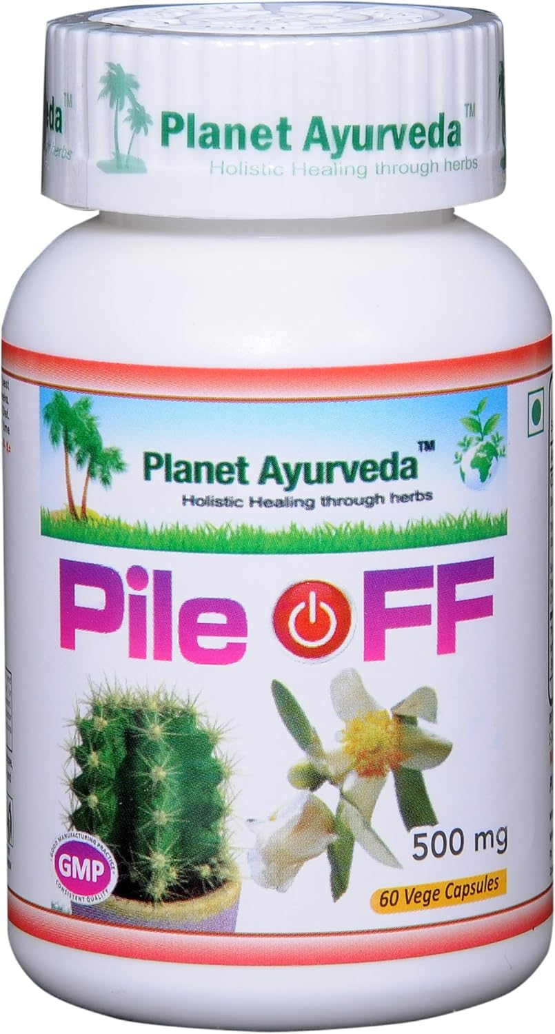 2 Bottles of Planet Ayurveda Pile Off 500mg Veg Capsules - Natural Hemorrhoid Relief