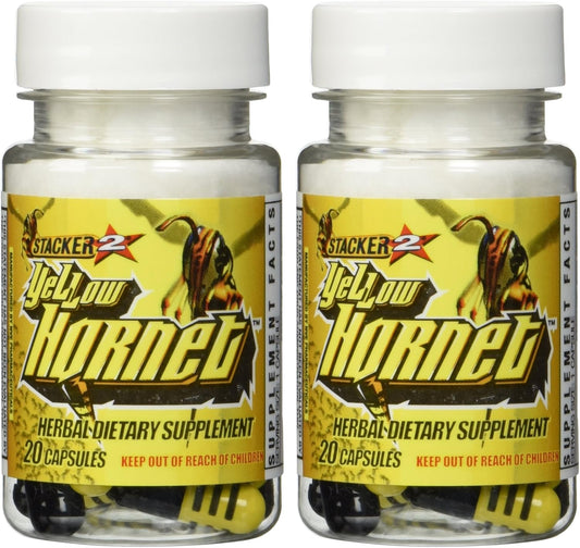 2 Bottles of Stacker 2 Yellow Hornet Ephedra Free with 40 Capsules
