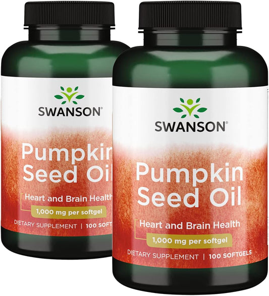 2 Bottles of Swanson Pumpkin Seed Oil 1000mg 200 Softgels