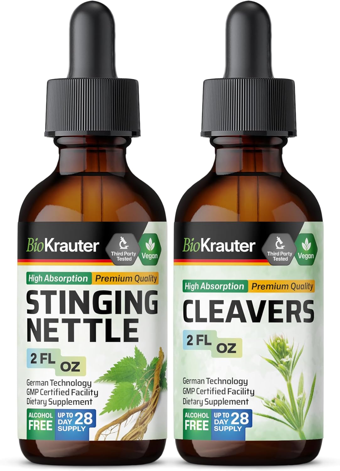 2 Fl. Oz. BIO KRAUTER Stinging Nettle and Cleavers Tincture Set