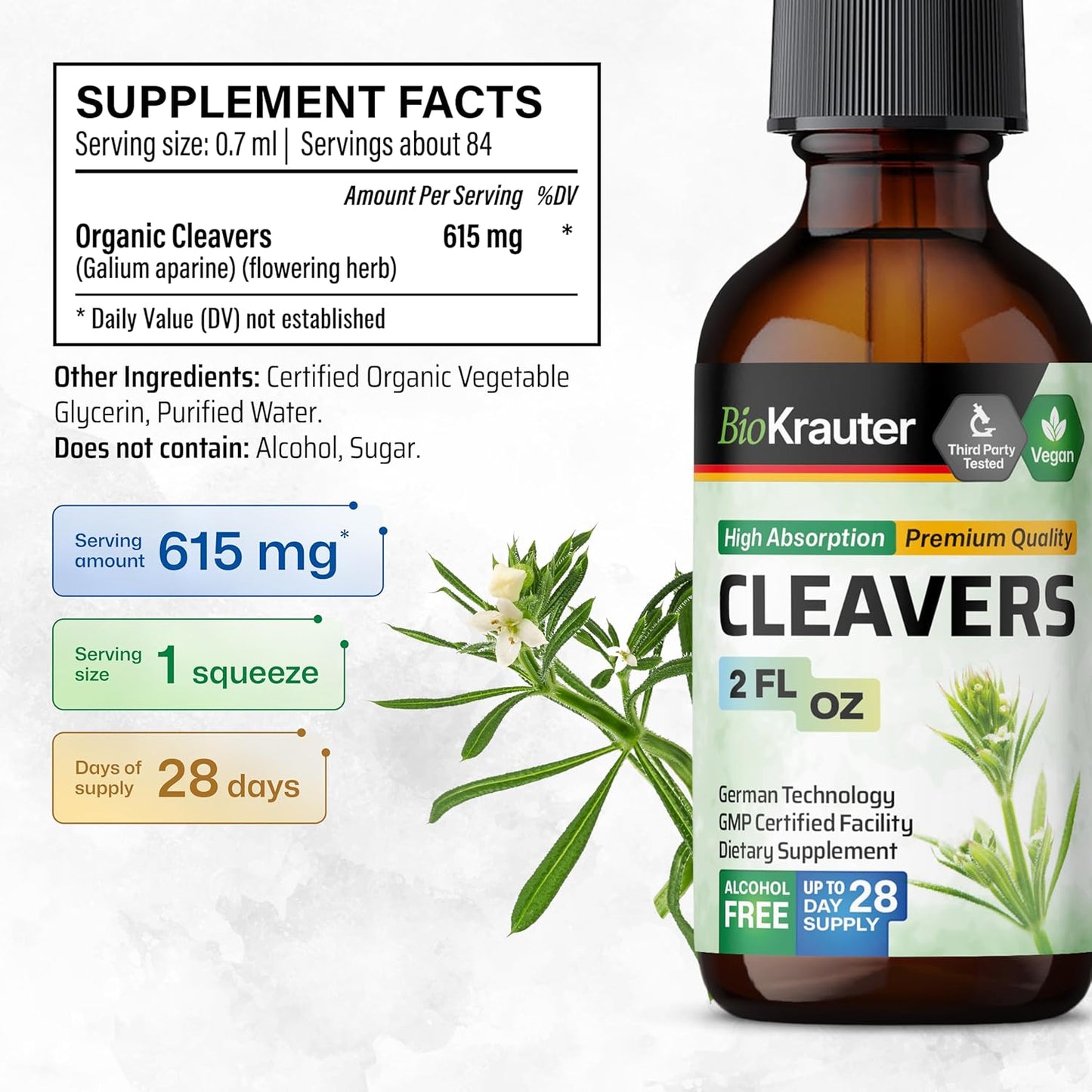 2 Fl. Oz. BIO KRAUTER Stinging Nettle and Cleavers Tincture Set