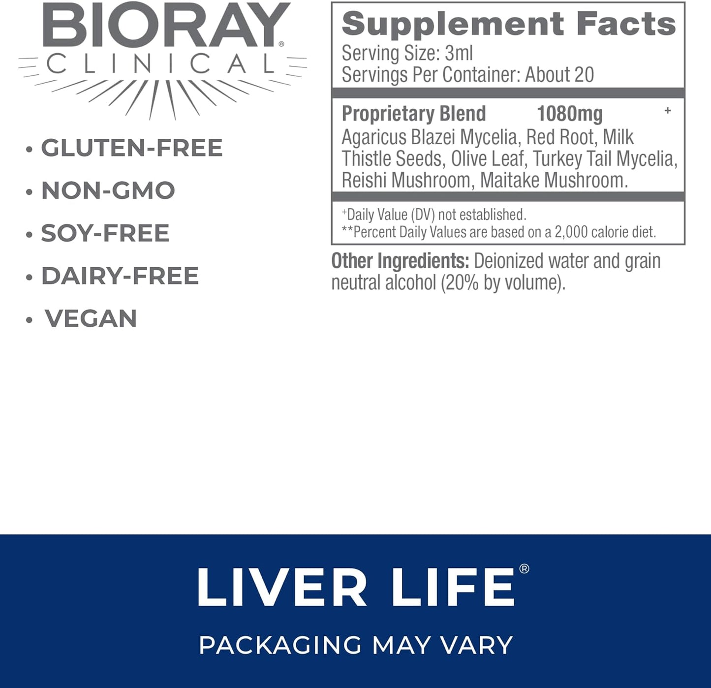 2 fl oz BIORAY Clinical Liver Life: Supports Liver Health, Non-GMO, Vegetarian, Gluten Free