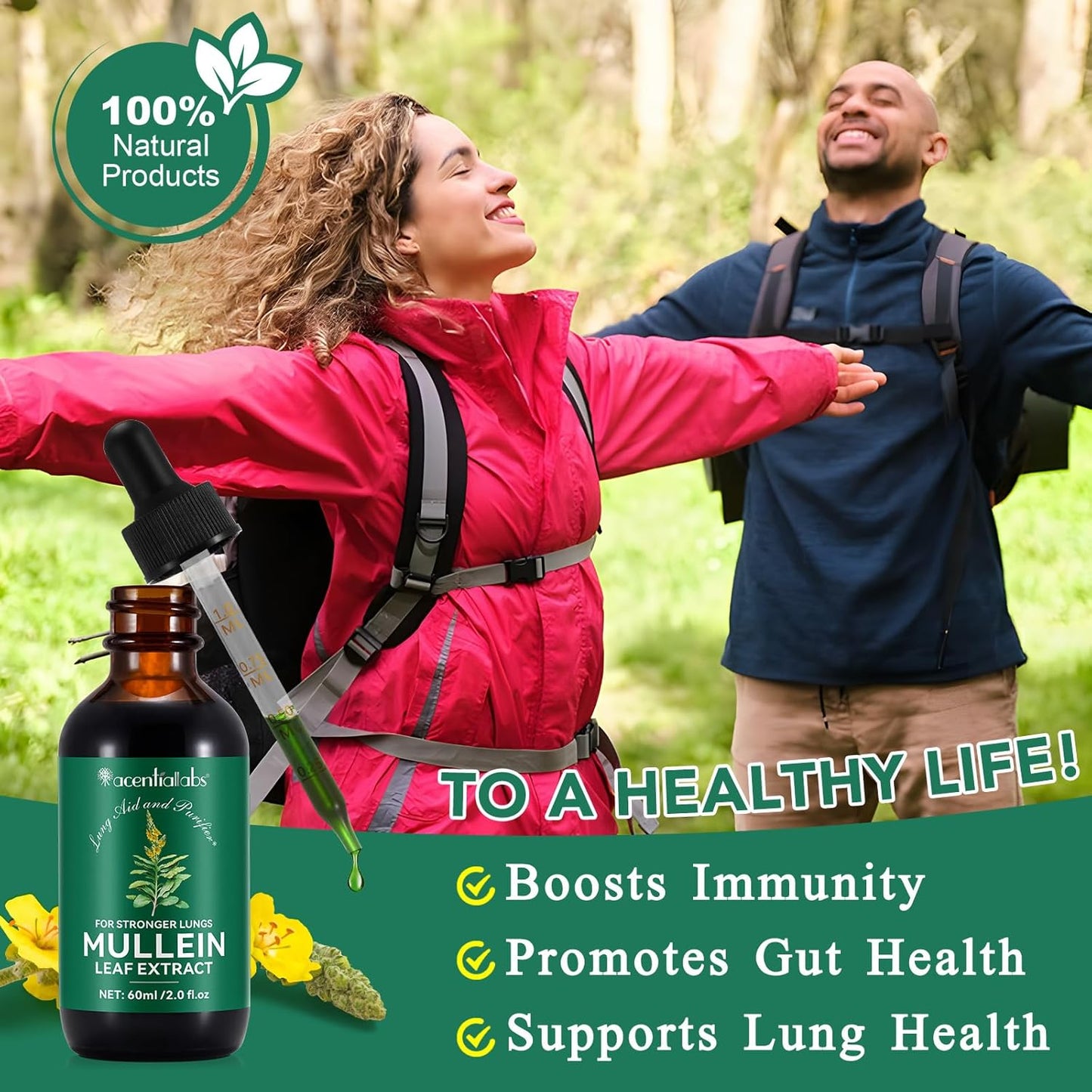 2 Fl Oz BOIUOITI Mullein Leaf Extract Drops with Chlorophyll - Natural Supplement for Lung Cleanse, Respiratory Support, Immunity Boost, Digestive Wellness