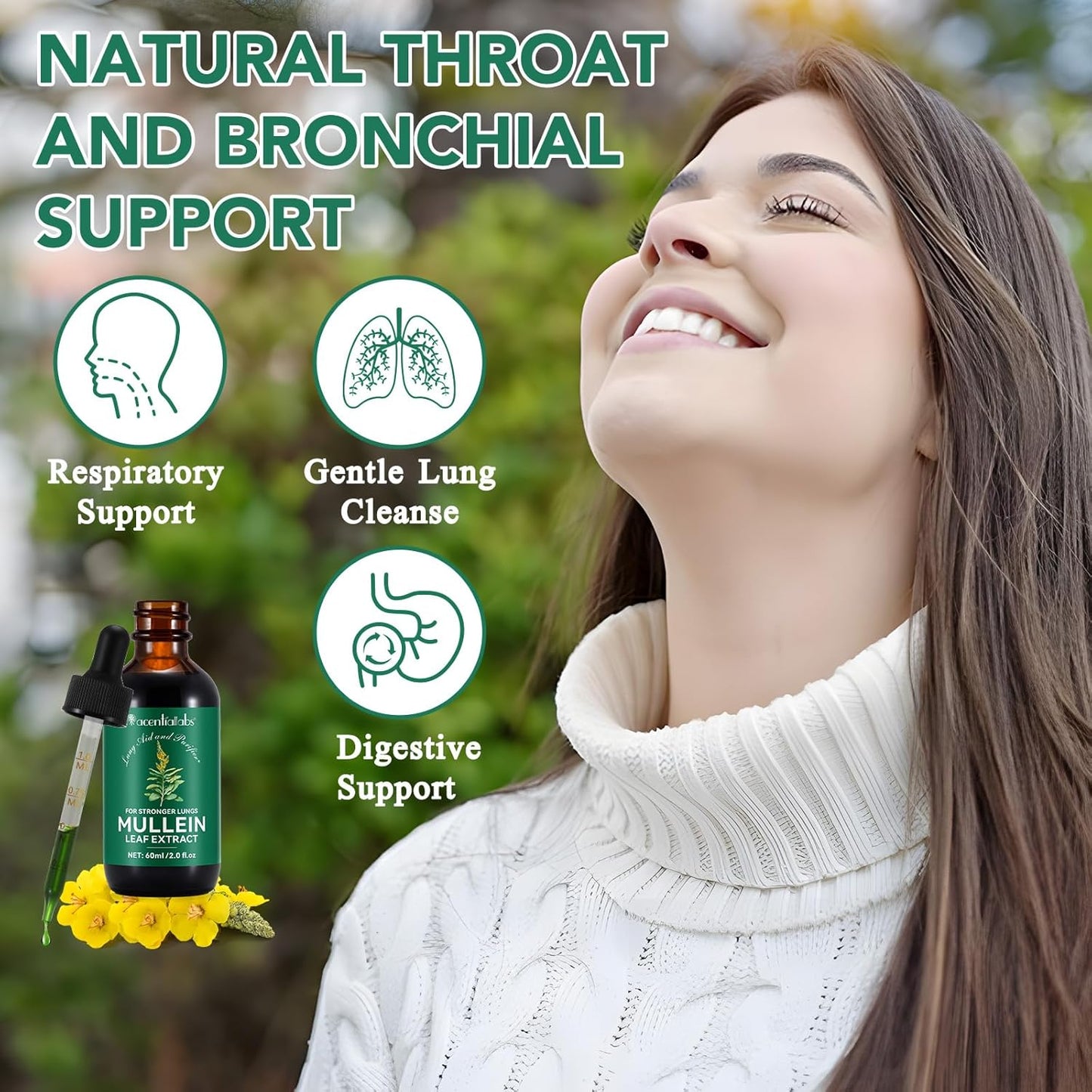 2 Fl Oz BOIUOITI Mullein Leaf Extract Drops with Chlorophyll - Natural Supplement for Lung Cleanse, Respiratory Support, Immunity Boost, Digestive Wellness