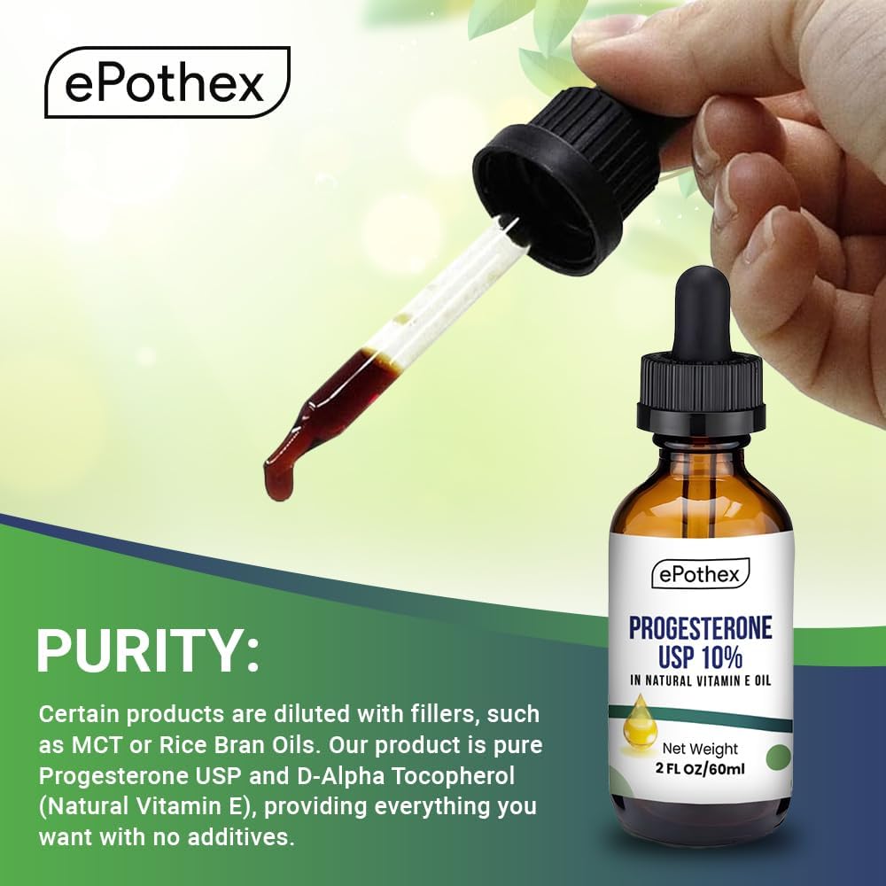 2 fl oz EPOTHEX Progesterone Vitamin E Oil with Bioidentical Progesterone Powder USP, D-Alpha Tocopherol Natural Vitamin E Oil, Made in USA - Topical & Cosmetic Use