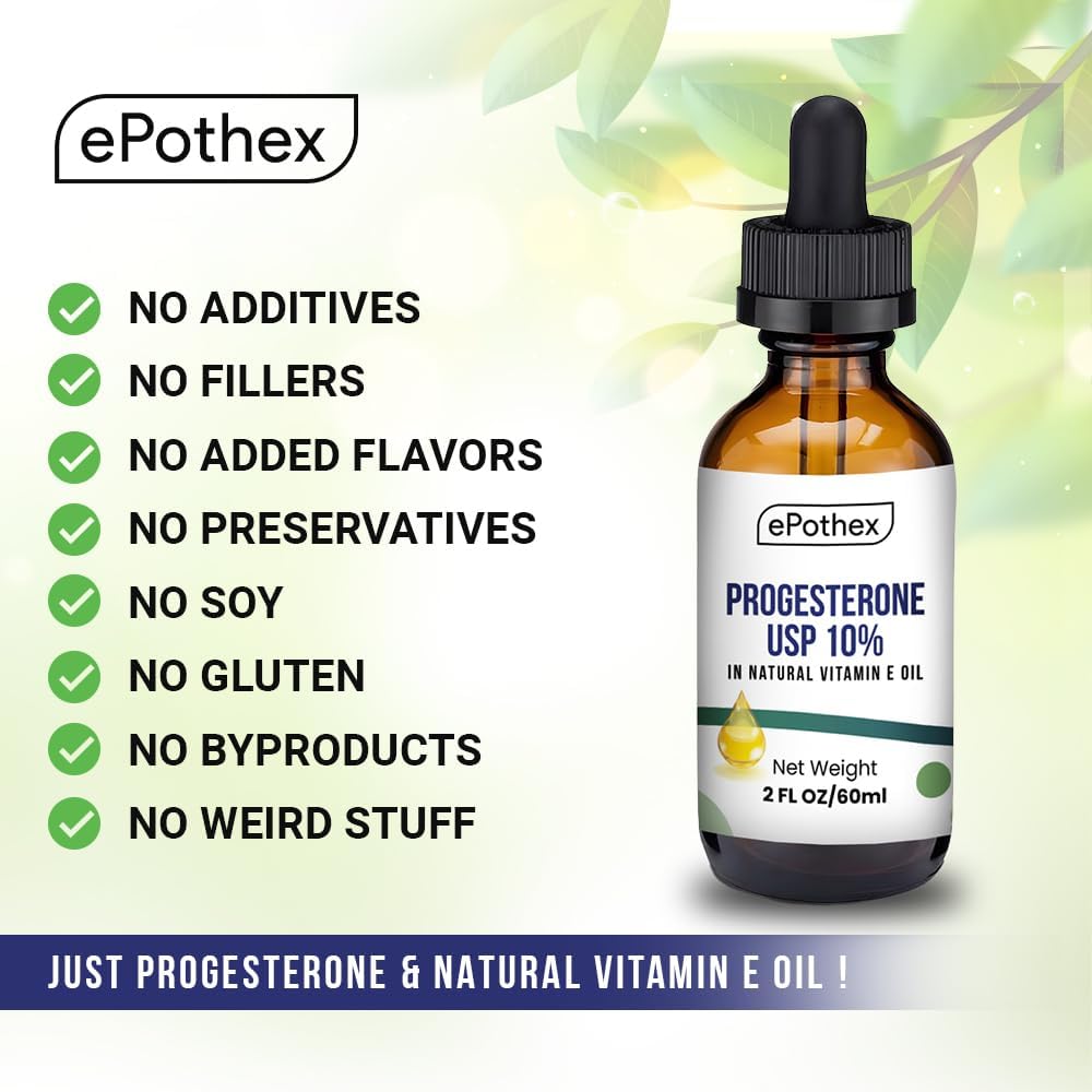 2 fl oz EPOTHEX Progesterone Vitamin E Oil with Bioidentical Progesterone Powder USP, D-Alpha Tocopherol Natural Vitamin E Oil, Made in USA - Topical & Cosmetic Use