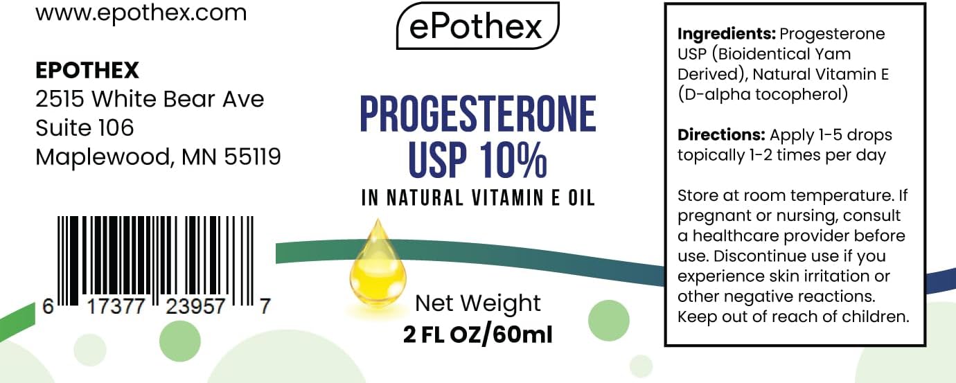 2 fl oz EPOTHEX Progesterone Vitamin E Oil with Bioidentical Progesterone Powder USP, D-Alpha Tocopherol Natural Vitamin E Oil, Made in USA - Topical & Cosmetic Use