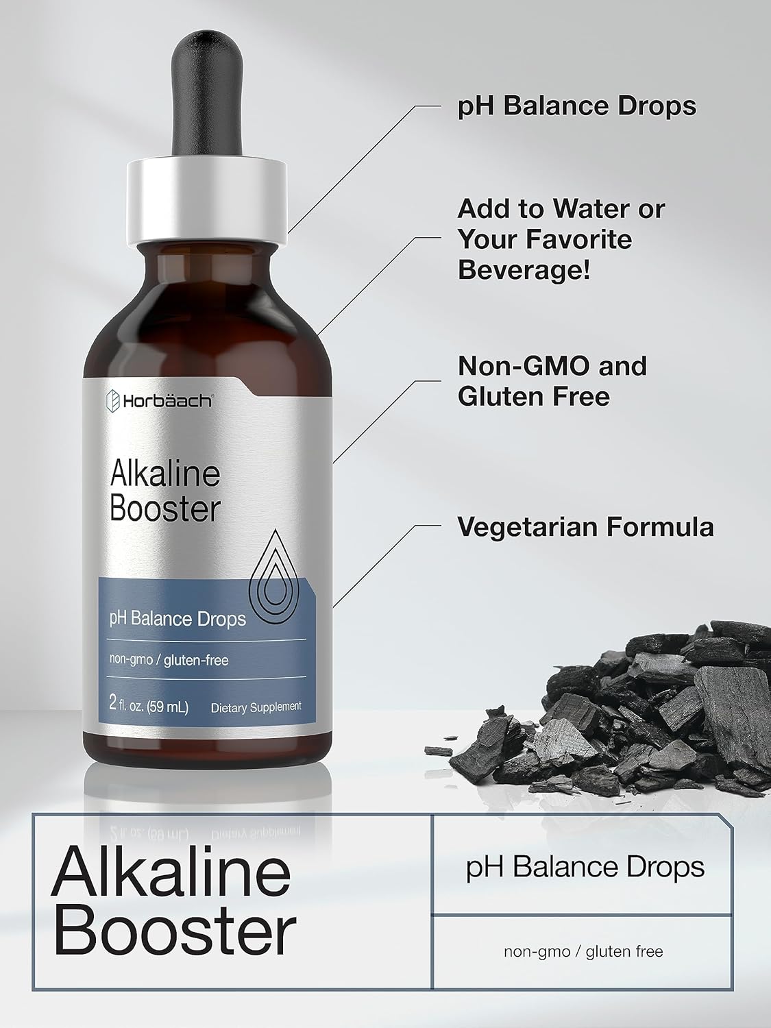 2 FL Oz Horbäach Alkaline Booster Drops for pH Balance - Non-GMO & Gluten Free Supplement