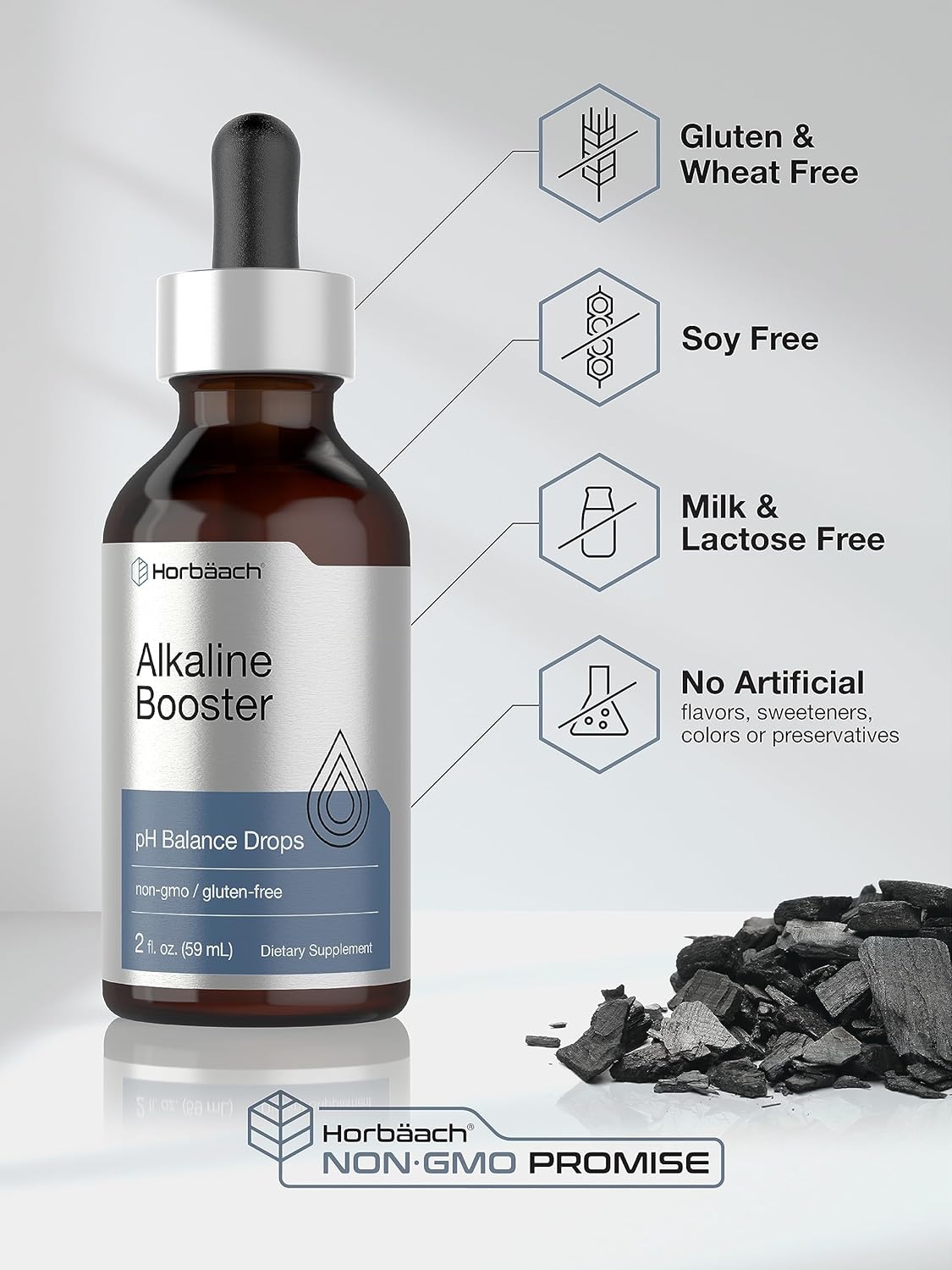 2 FL Oz Horbäach Alkaline Booster Drops for pH Balance - Non-GMO & Gluten Free Supplement