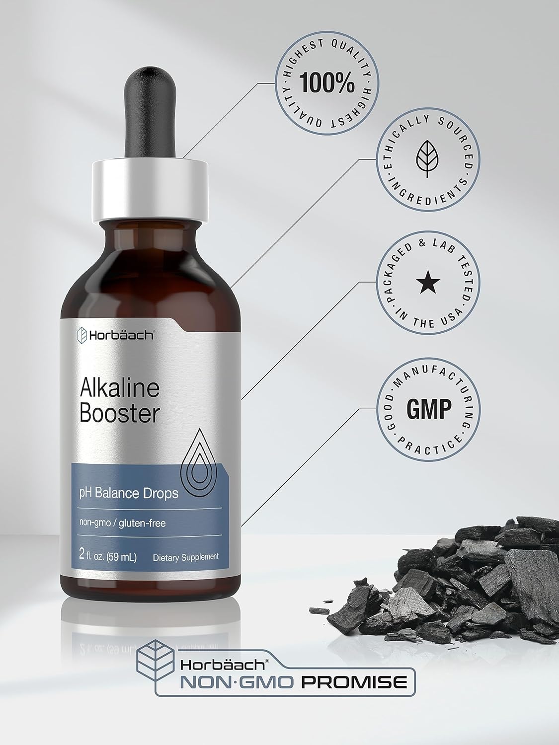 2 FL Oz Horbäach Alkaline Booster Drops for pH Balance - Non-GMO & Gluten Free Supplement