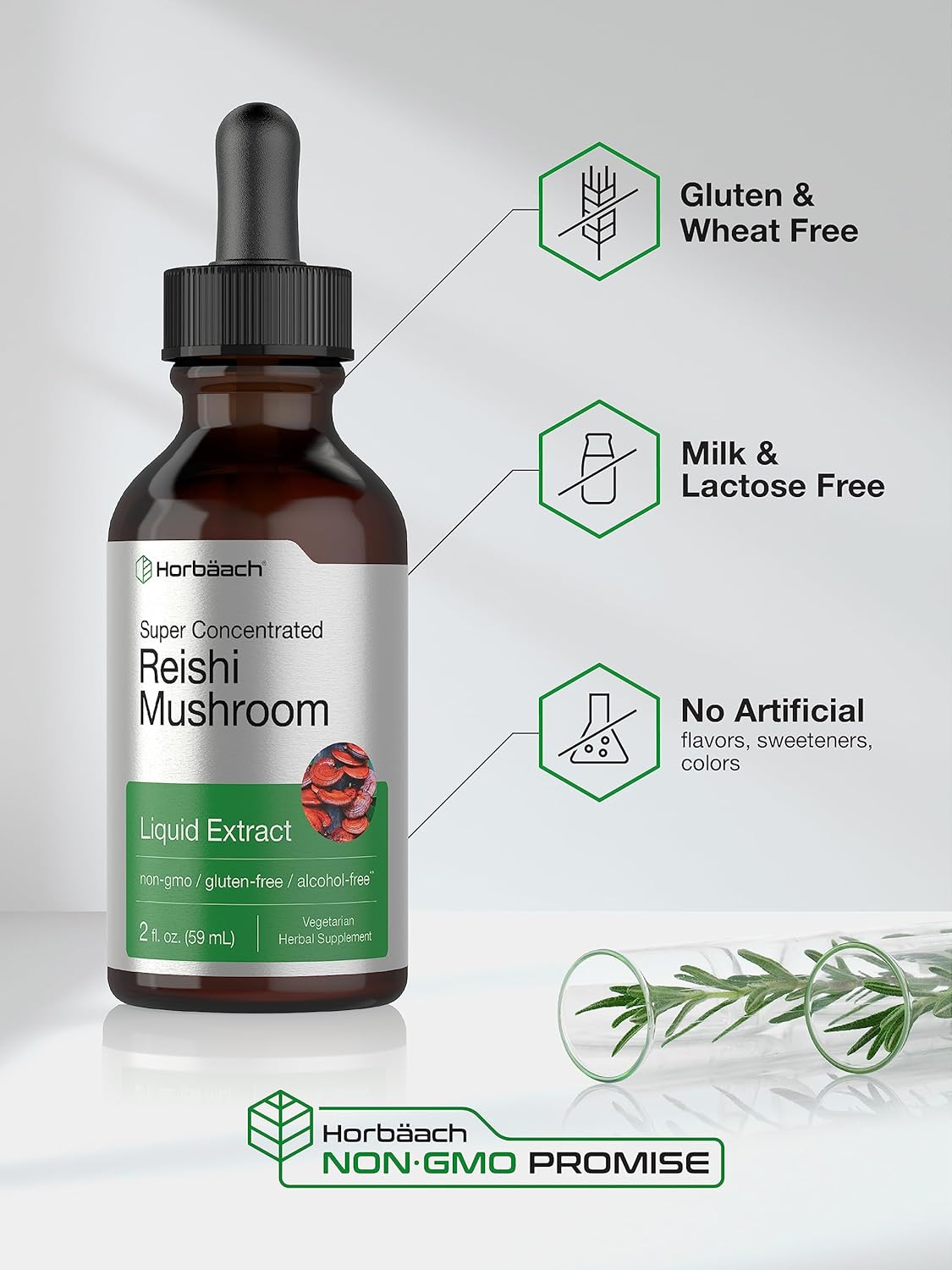2 fl oz Horbäach Reishi Mushroom Liquid Extract Tincture - Vegetarian, Non-GMO, Gluten Free