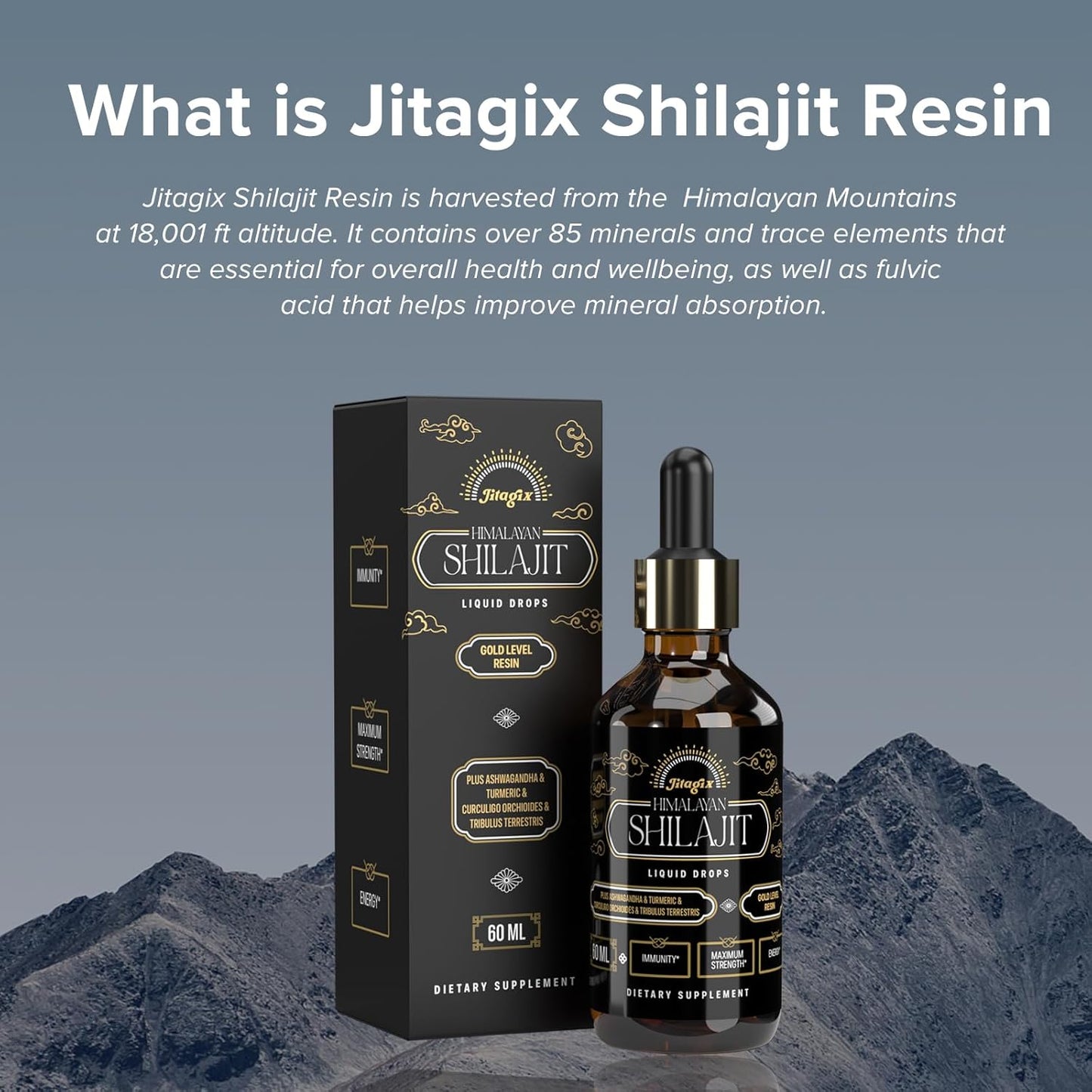 2 FL OZ Jitagix Himalayan Shilajit Drops with Fulvic Acid and Trace Minerals for Energy, Immunity, and Vitality
