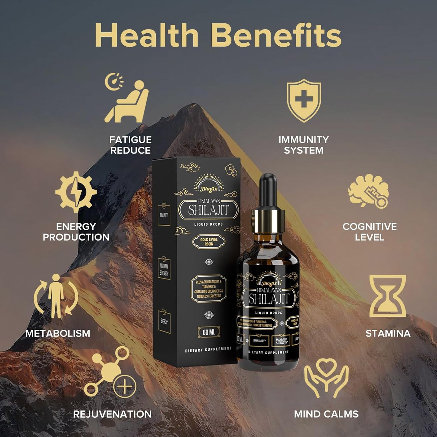 2 FL OZ Jitagix Himalayan Shilajit Drops with Fulvic Acid and Trace Minerals for Energy, Immunity, and Vitality