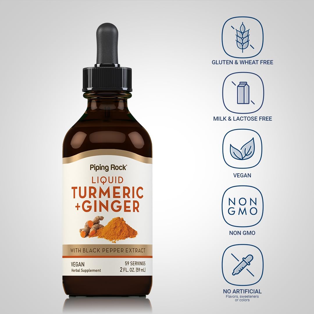 2 fl oz Liquid Turmeric and Ginger Supplement with Black Pepper Extract - Vegan, Non-GMO, Gluten Free