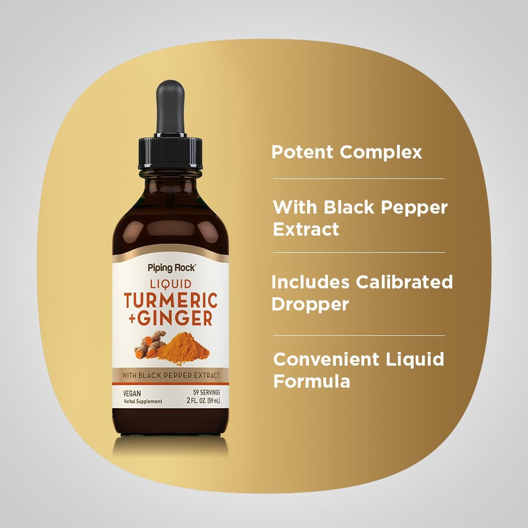 2 fl oz Liquid Turmeric and Ginger Supplement with Black Pepper Extract - Vegan, Non-GMO, Gluten Free