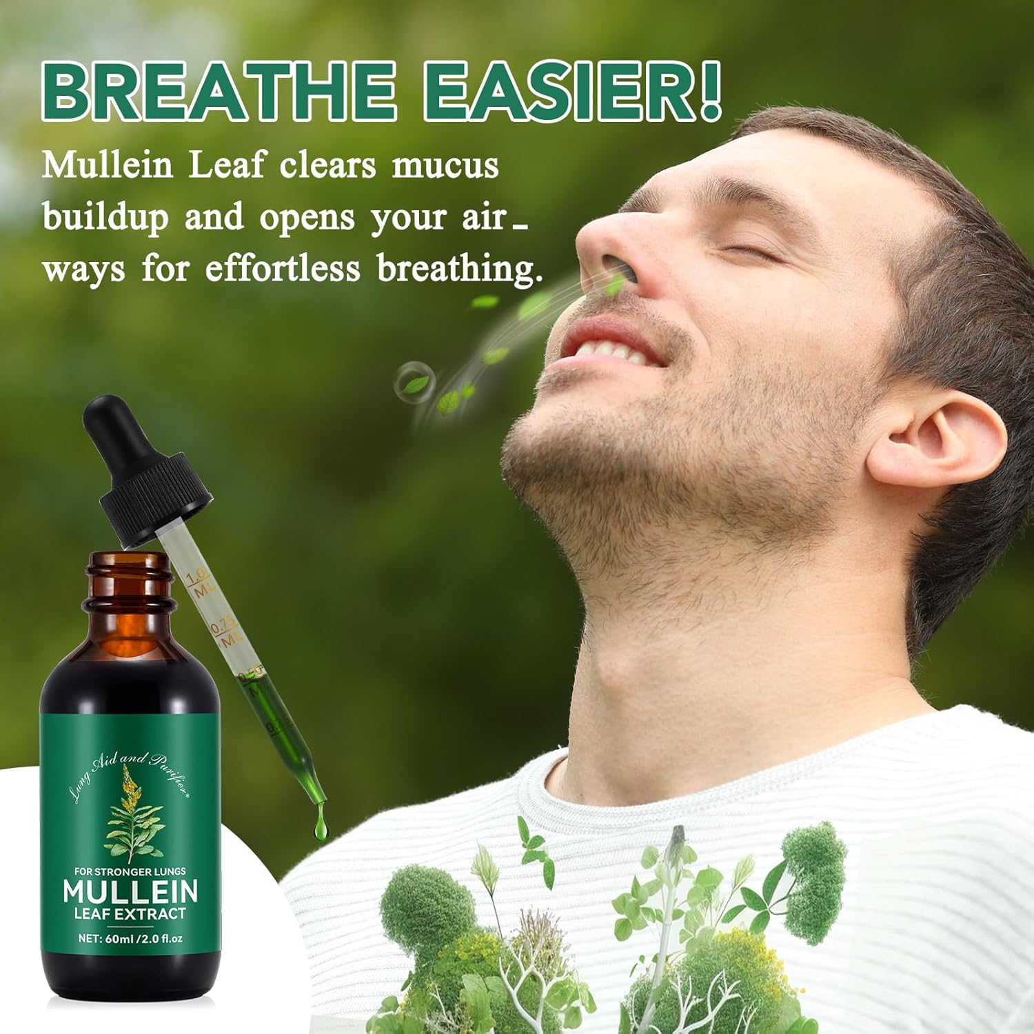 2 Fl Oz Mullein Leaf Drops for Lungs - Liquid Extract Supplement - Fast Absorption - Lung Cleanse - 2 Month Supply - 2 Pack