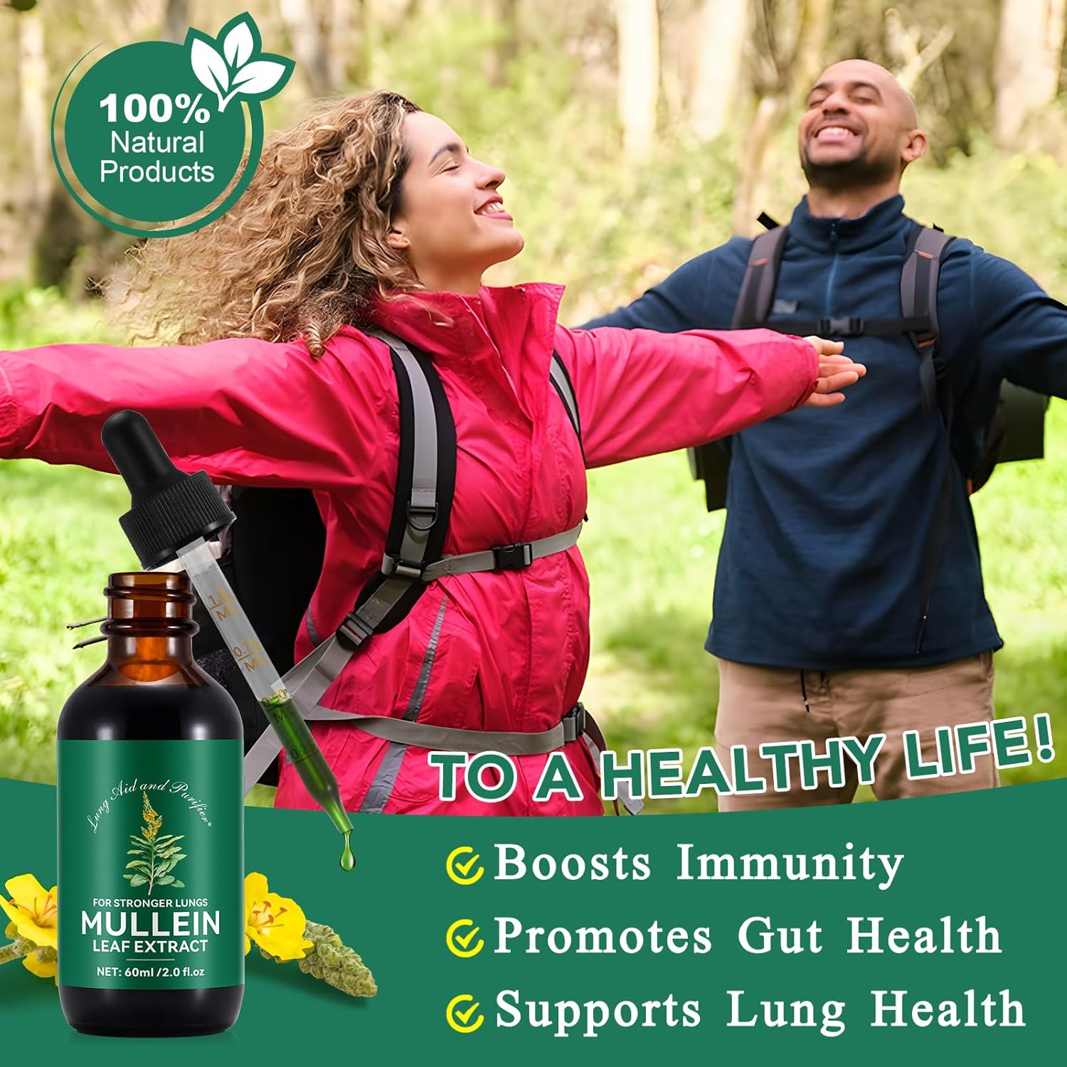 2 Fl Oz Mullein Leaf Drops for Lungs - Liquid Extract Supplement - Fast Absorption - Lung Cleanse - 2 Month Supply - 2 Pack