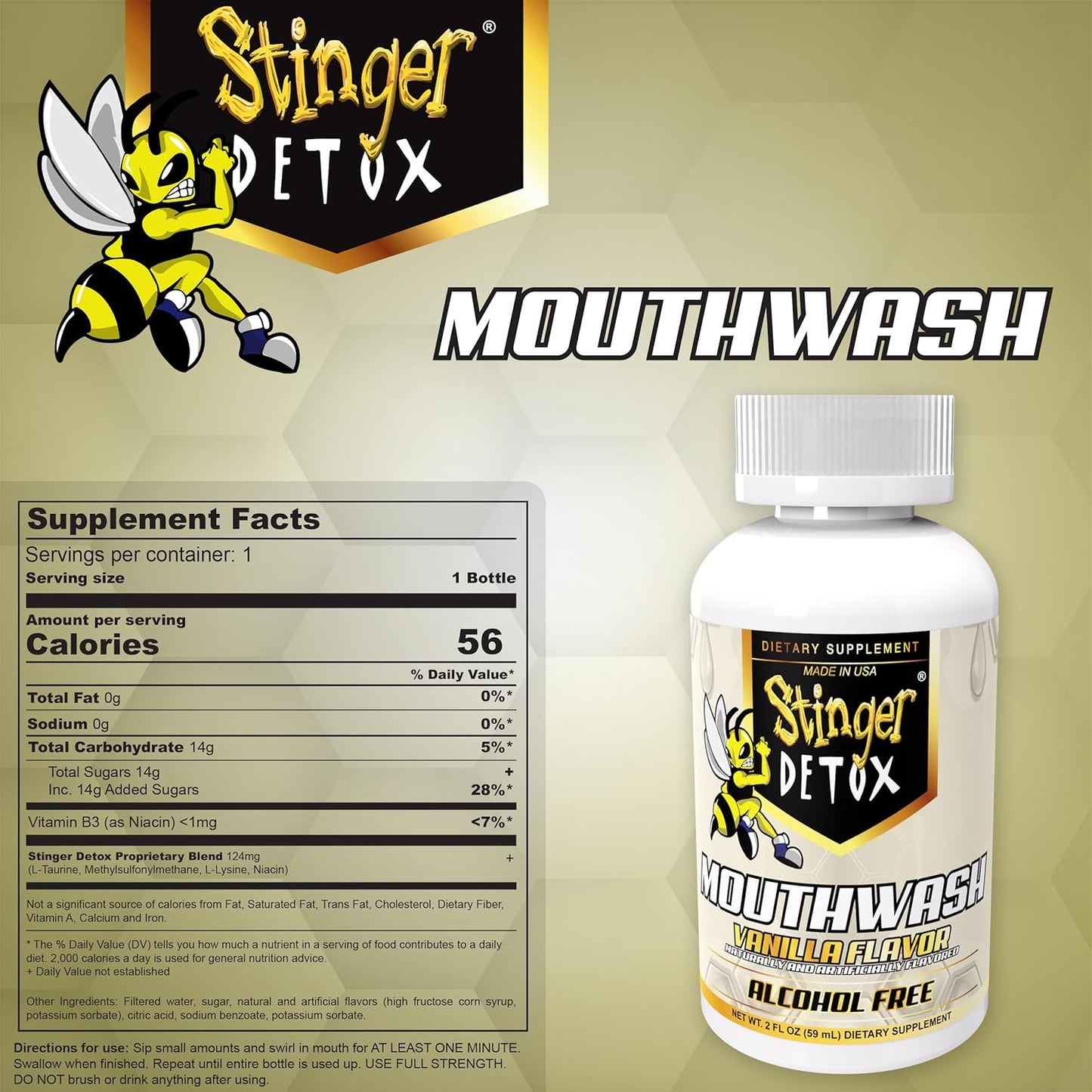 2 fl oz Stinger Detox Mouthwash - Alcohol-Free Formula for Oral Health & Cleanse
