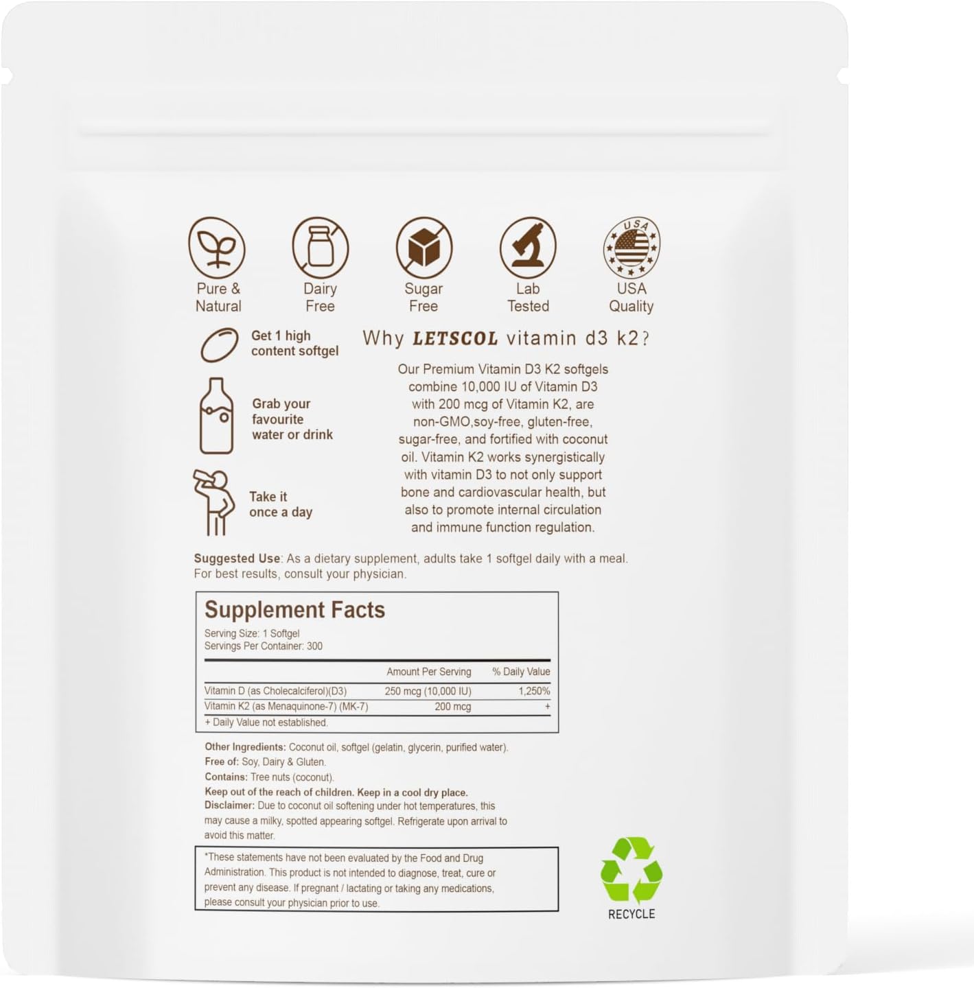 2-in-1 Vitamin D3 K2 Softgel Supplement - 10000 IU D3, 200 mcg K2 MK7 - Immune, Heart, Joint, Teeth, Bone Health Support