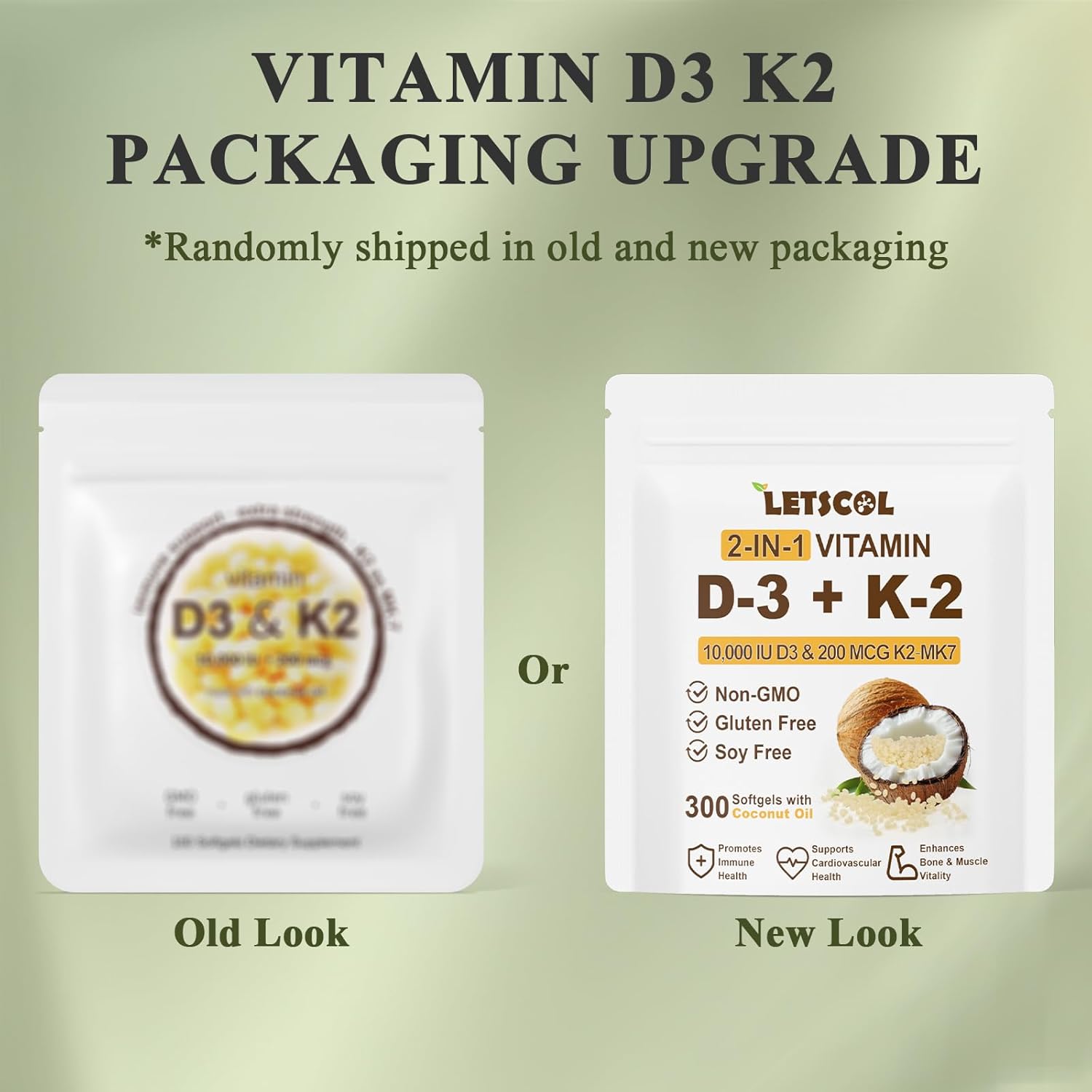 2-in-1 Vitamin D3 K2 Softgel Supplement - 10000 IU D3, 200 mcg K2 MK7 - Immune, Heart, Joint, Teeth, Bone Health Support