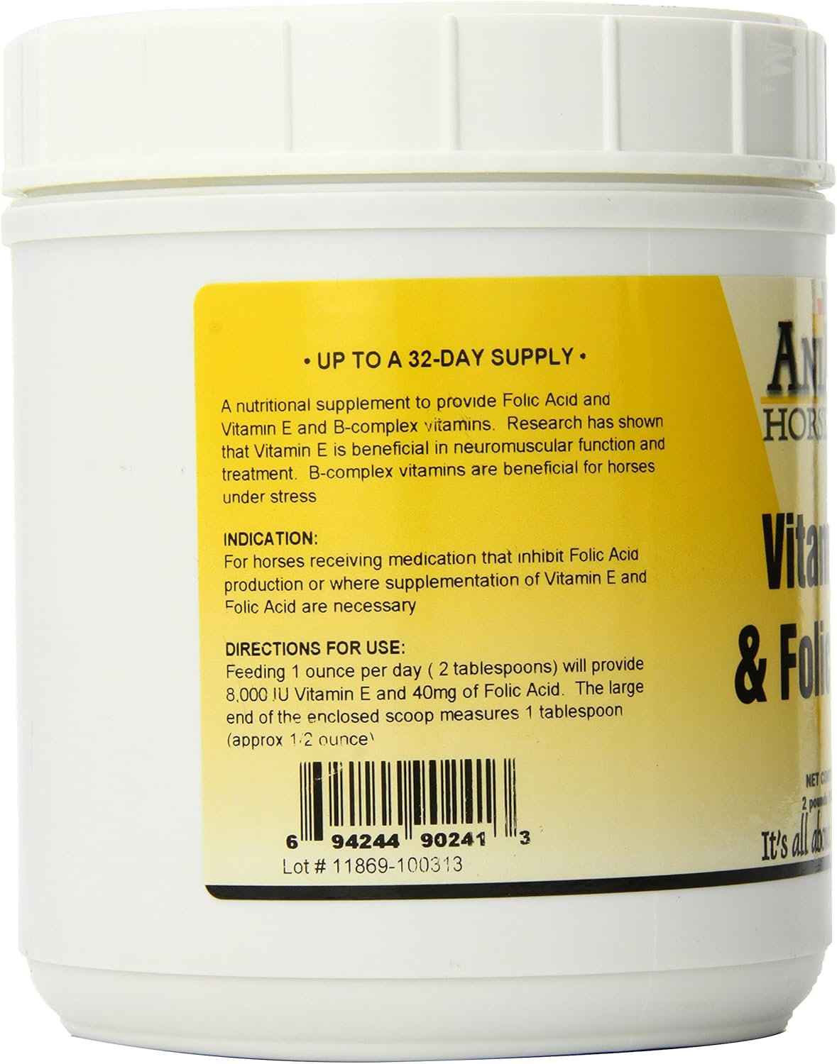 2 lb AniMed Vitamin E Folic Acid Supplement for Horses - Promotes Overall Health and Well-being