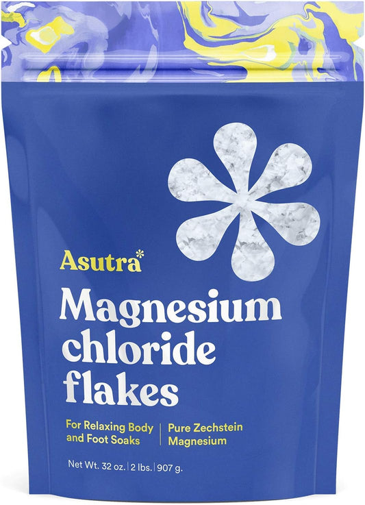 2 lb Bag of ASUTRA Magnesium Chloride Bath Flakes - Perfect for Relaxing Foot and Body Soaks, Fast Absorbing Epsom Salt Alternative