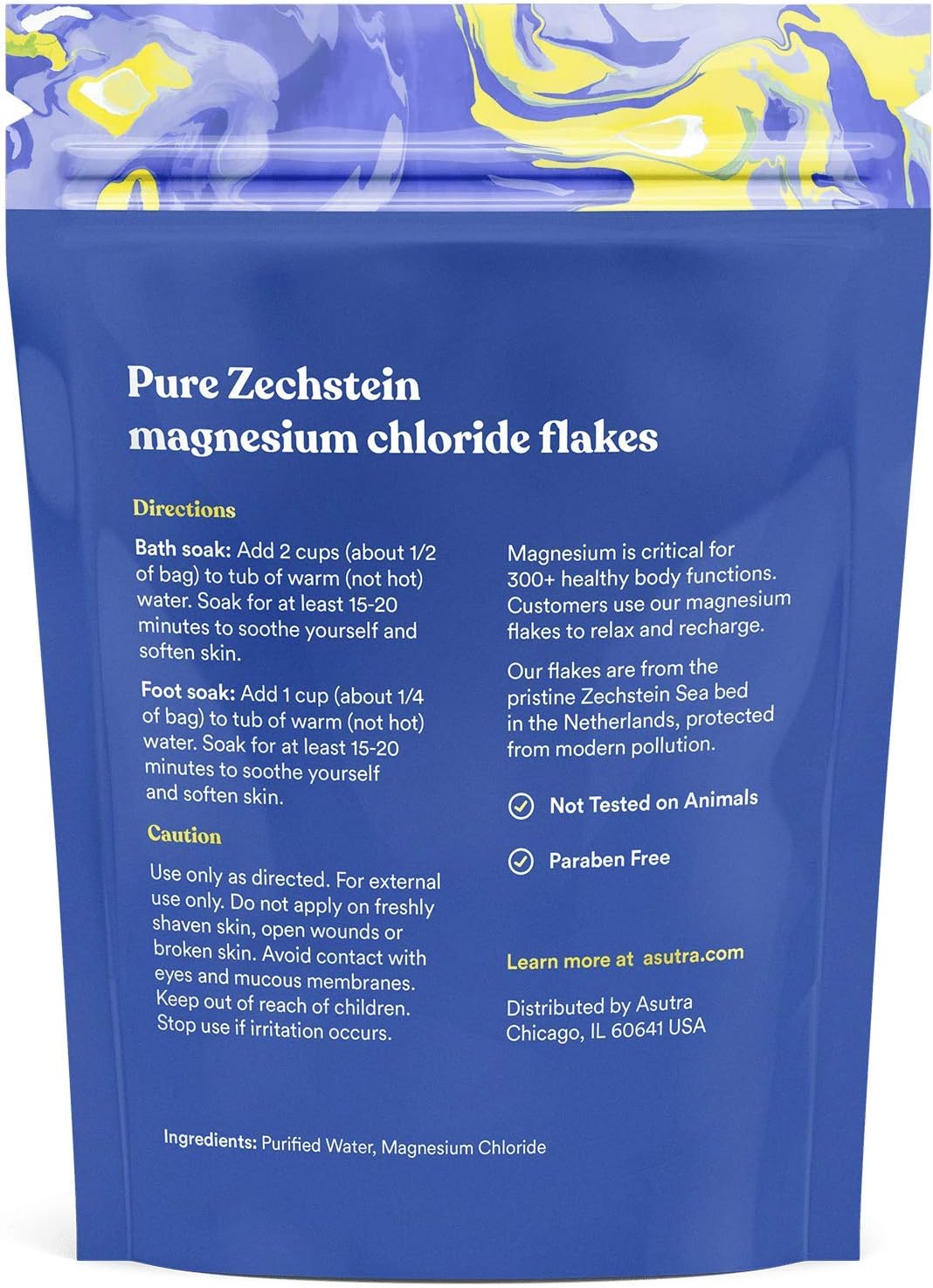 2 lb Bag of ASUTRA Magnesium Chloride Bath Flakes - Perfect for Relaxing Foot and Body Soaks, Fast Absorbing Epsom Salt Alternative