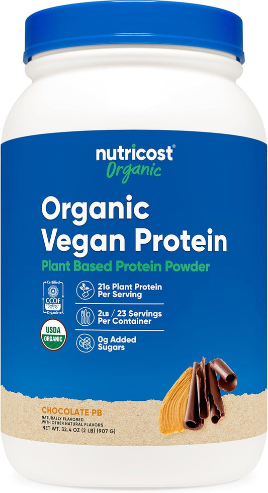 2 LB Nutricost Organic Vegan Protein Powder Chocolate Peanut Butter - Gluten-Free, Non-GMO