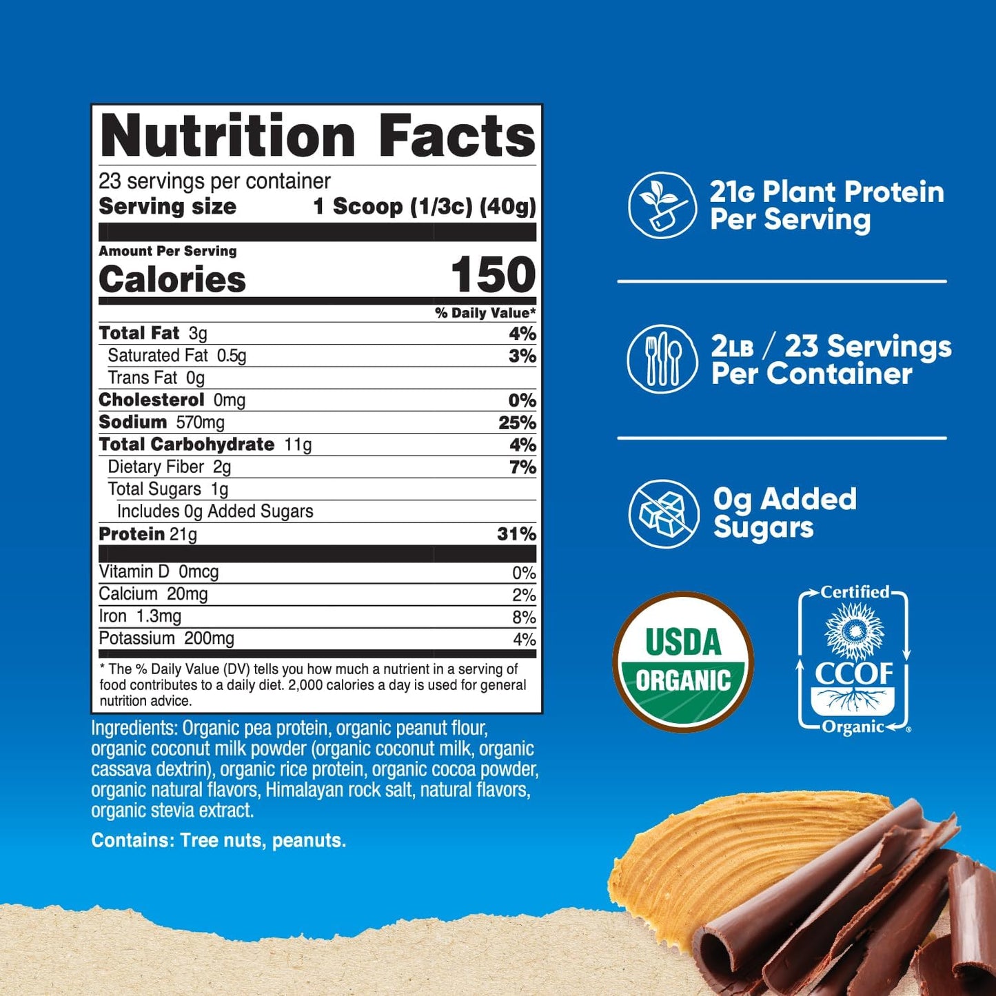 2 LB Nutricost Organic Vegan Protein Powder Chocolate Peanut Butter - Gluten-Free, Non-GMO