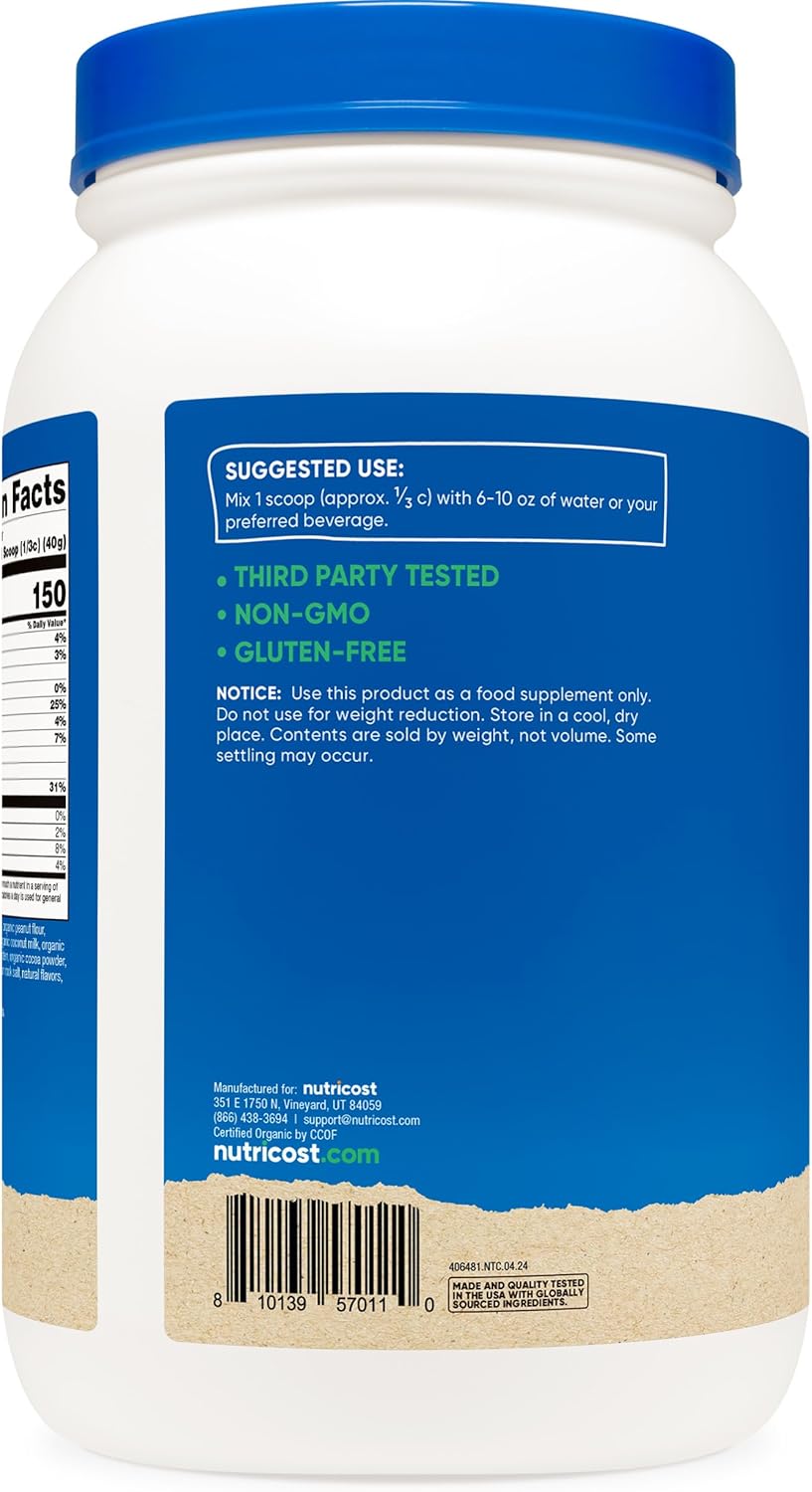 2 LB Nutricost Organic Vegan Protein Powder Chocolate Peanut Butter - Gluten-Free, Non-GMO