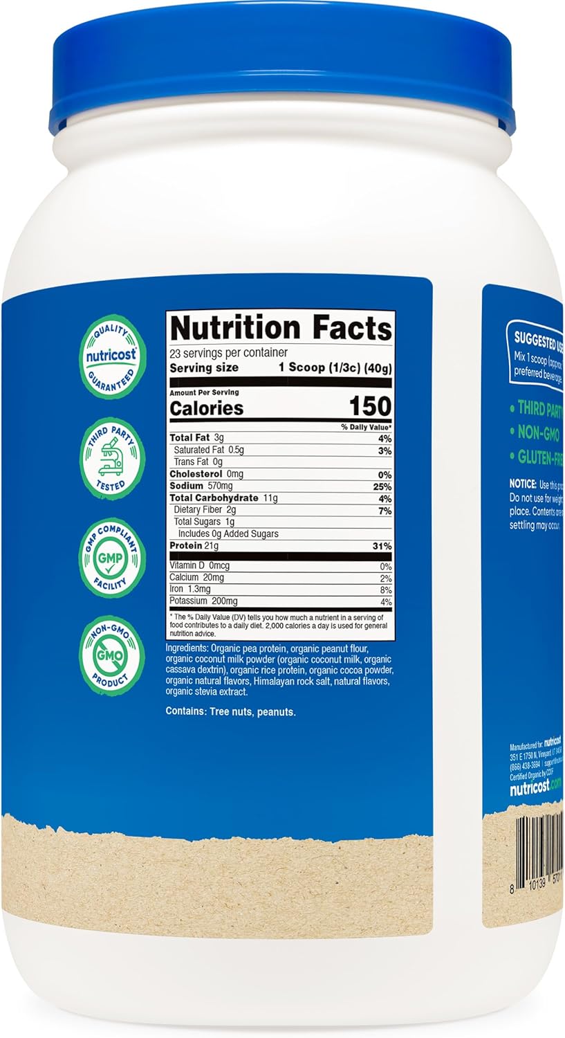 2 LB Nutricost Organic Vegan Protein Powder Chocolate Peanut Butter - Gluten-Free, Non-GMO