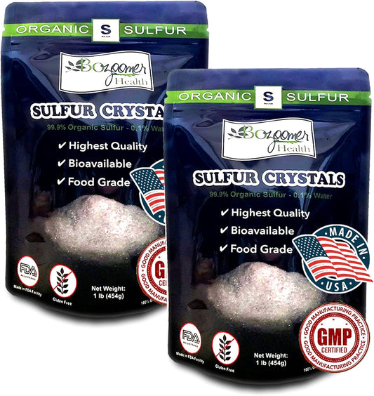 2 LB Organic Sulfur Crystals - 99% Pure MSM Made in USA - Joint Pain Relief, Brain Health, Skin Care - Vegan, Non-GMO - 90 Day Supply