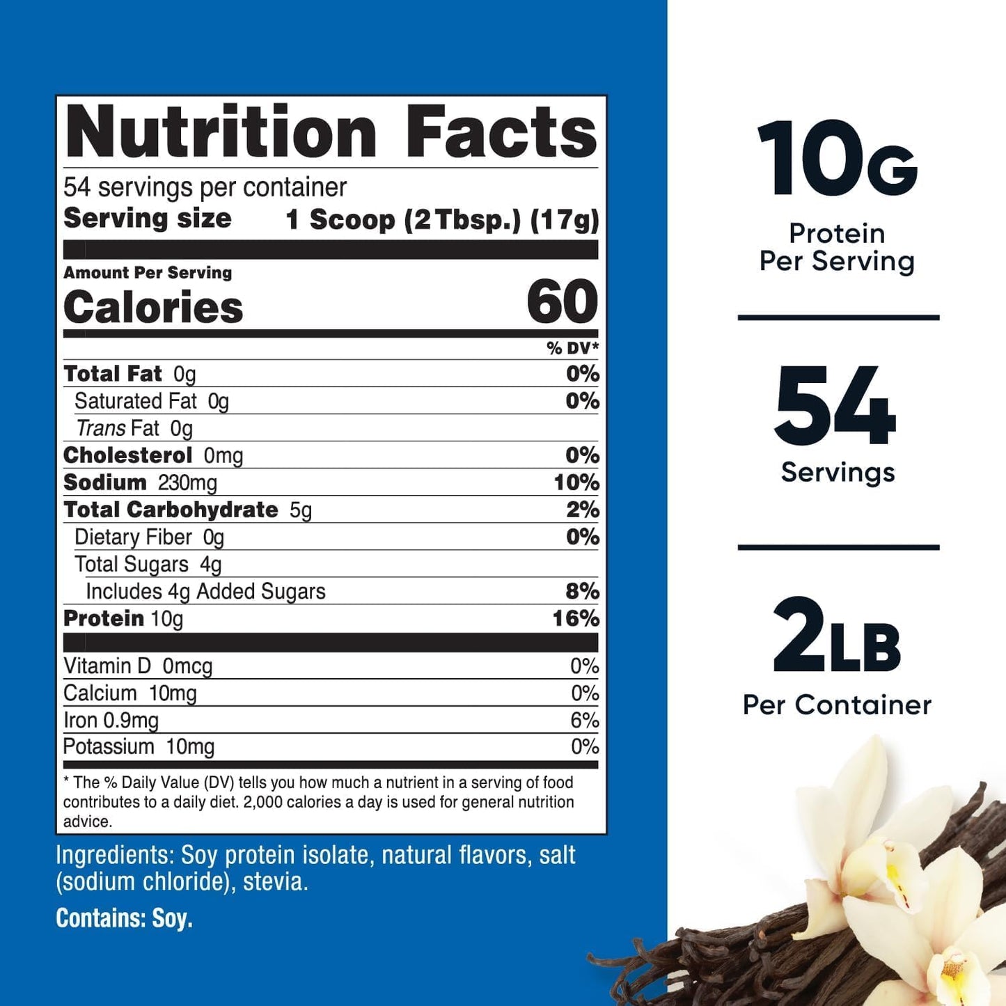 2 LB Vanilla Soy Protein Powder with 10 Grams of Protein/Serving - Vegetarian, Non-GMO, Gluten Free by Nutricost