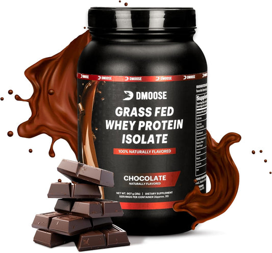 2 Lbs Chocolate Grass Fed Whey Protein Powder for Muscle Growth & Recovery - Naturally Sweetened, Rich in Amino Acids, Fast Absorbing Formula by DMoose