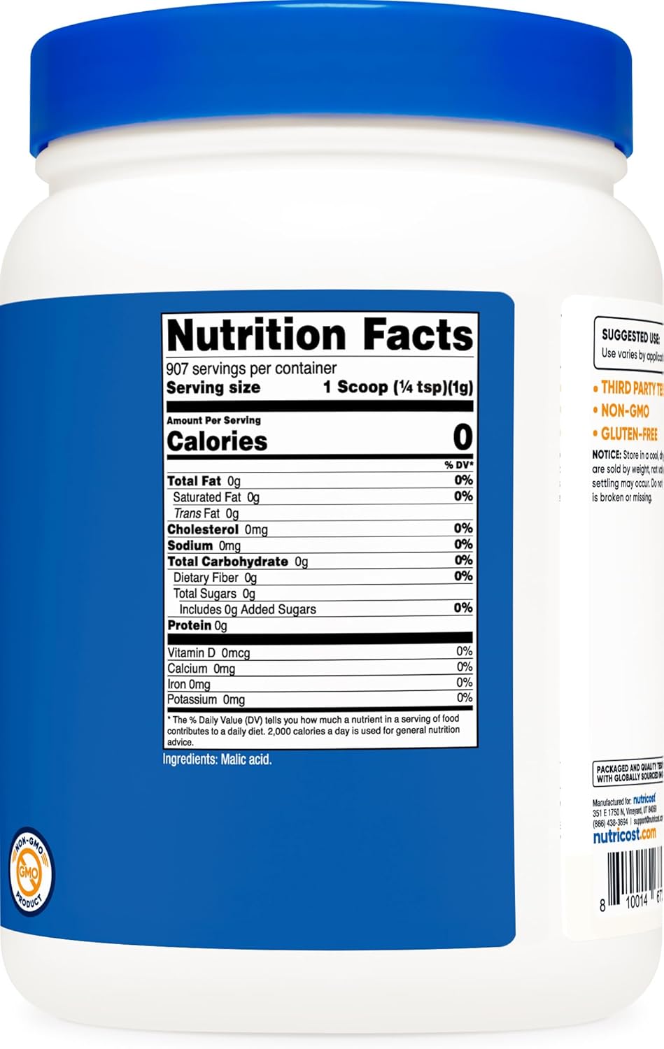 2 LBS Nutricost Malic Acid Powder - Gluten-Free and Non-GMO Supplement