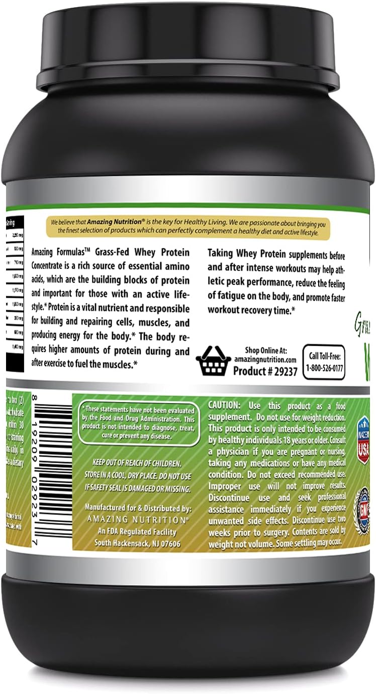 2 Lbs Vanilla Grass-Fed Whey Protein Powder Supplement | Non-GMO | Gluten-Free | Made in USA by Amazing Muscle Amazing Formulas
