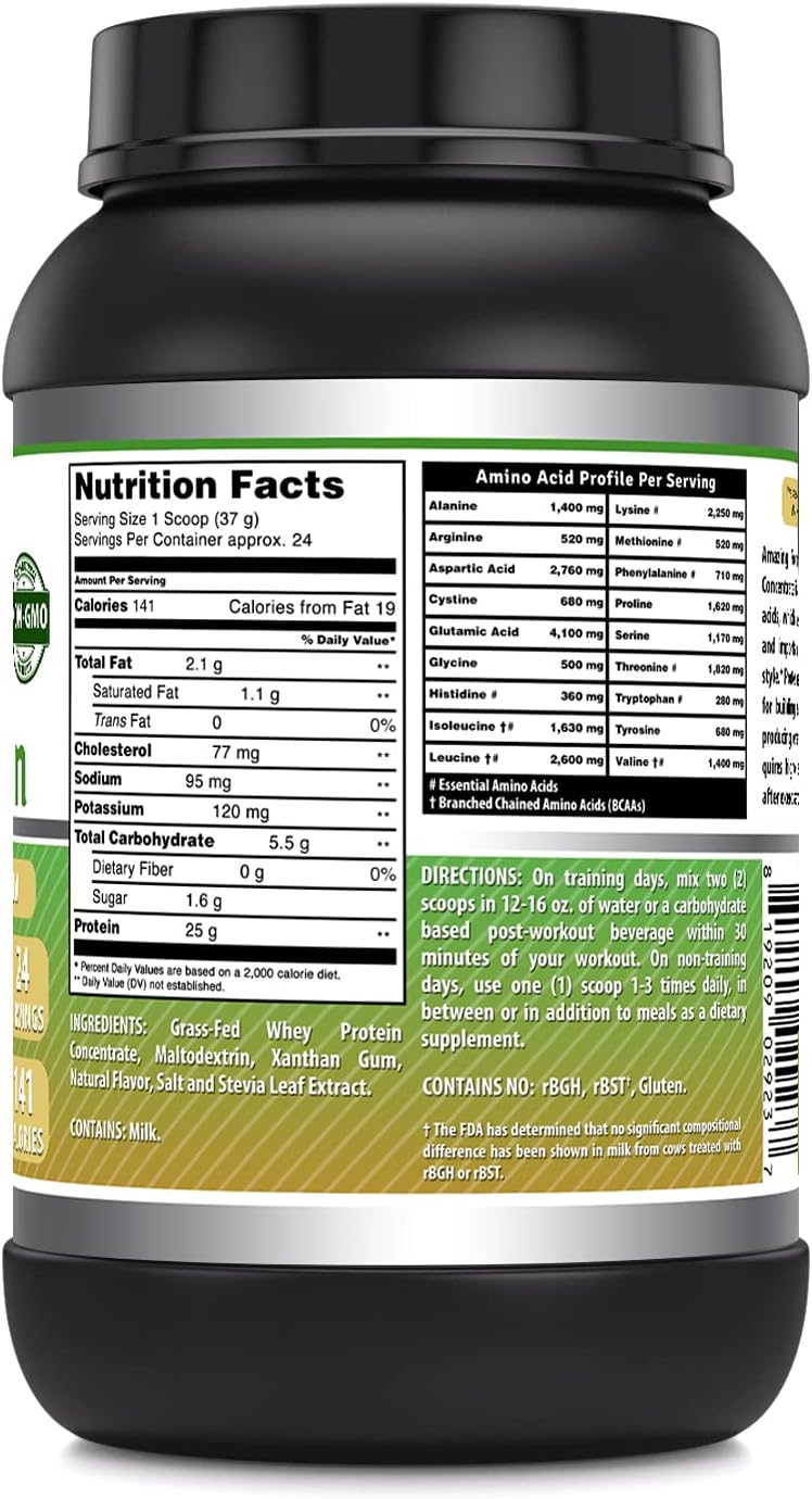2 Lbs Vanilla Grass-Fed Whey Protein Powder Supplement | Non-GMO | Gluten-Free | Made in USA by Amazing Muscle Amazing Formulas