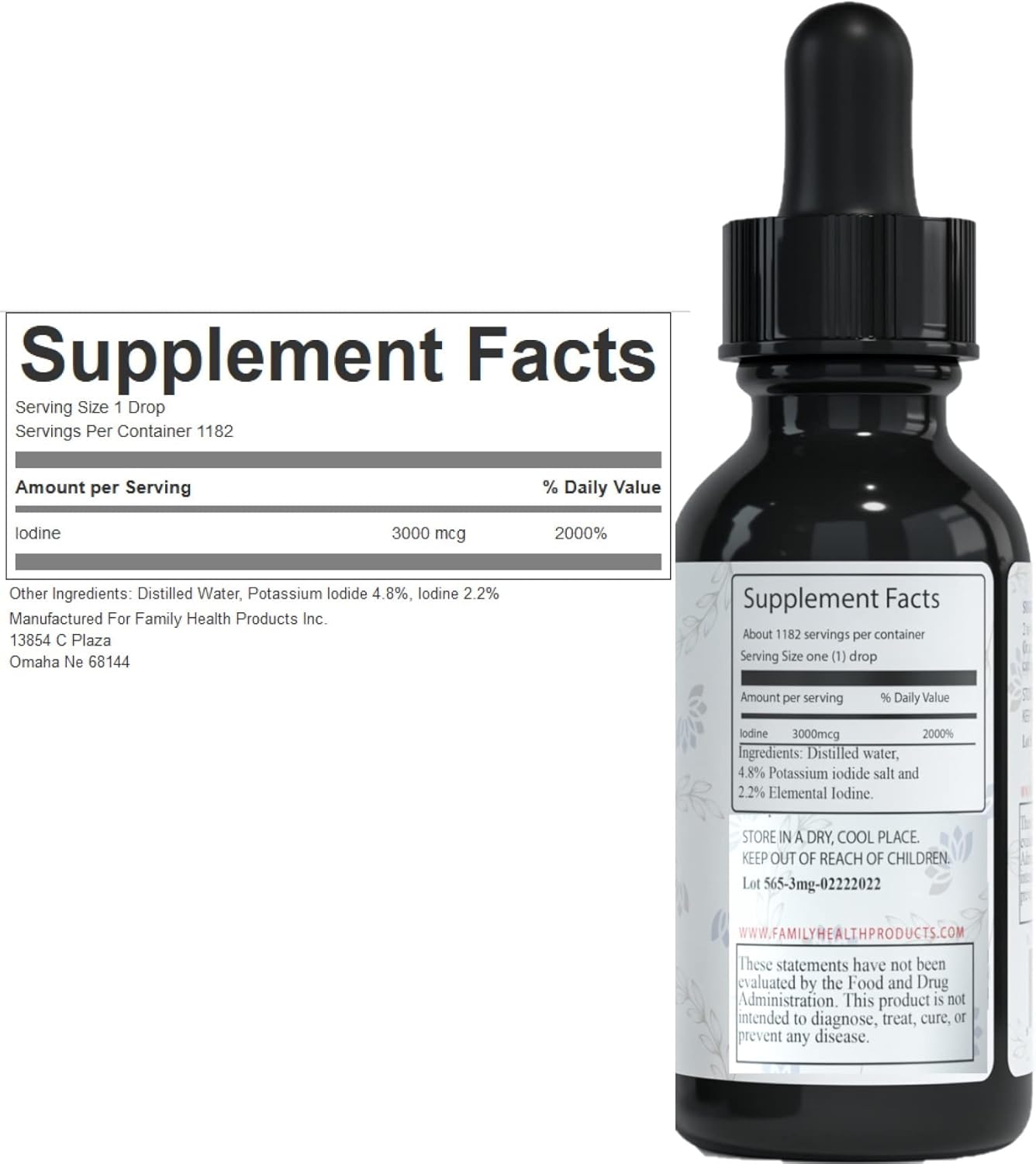 2% Lugols Iodine Solution 2 fl oz Liquid Drops | Potassium Iodide Drops | 1200 Liquid Drops by Family Health Products